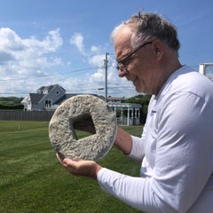 Antique Hand-Carved Cash Coin Garden Stone, 19th Century