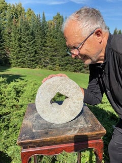 Antique Hand-Carved Cash Coin Garden Stone, 19th Century
