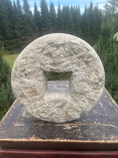 Antique Hand-Carved Cash Coin Garden Stone, 19th Century