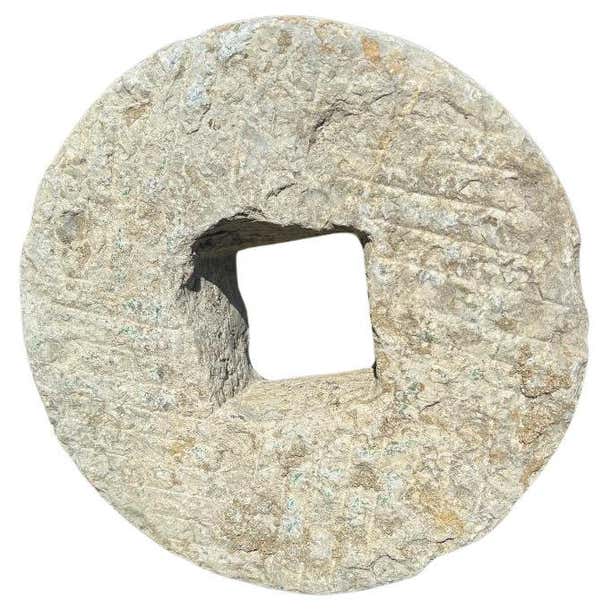 Coin Stone Cladding Antique Hand-Carved Cash Coin Garden Stone, 19th Century For Sale at ...