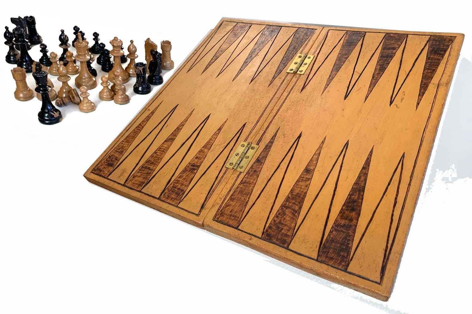 Antique Hand Carved Chess Set In Distressed Condition In Sag Harbor, NY