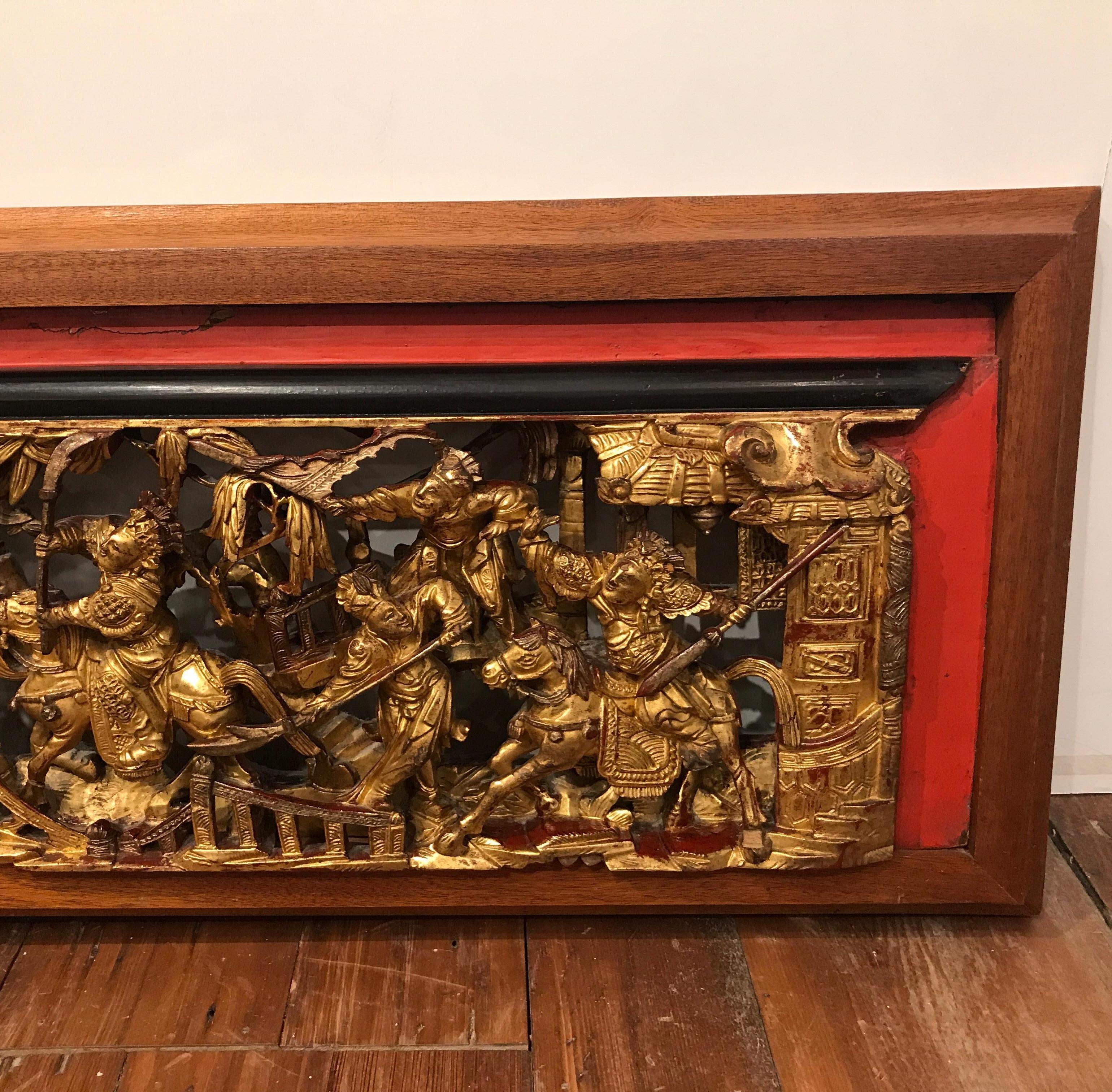 Hand-Carved Antique Hand Carved Chinese Giltwood Panel, 1850s