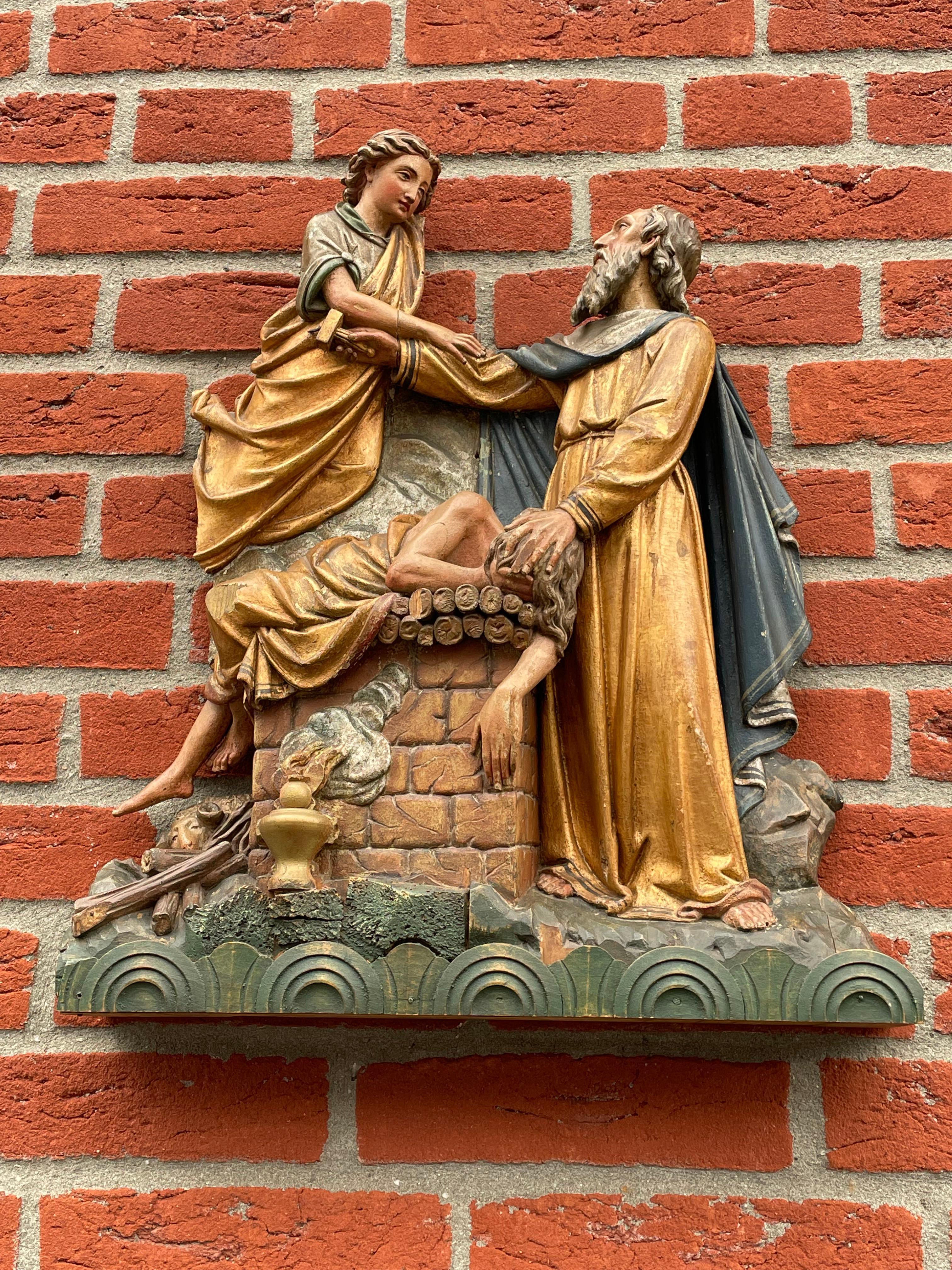 Sculpture religieuse ancienne d'église / sculpture d'Abraham offrant Isaac avec Ange en vente 2
