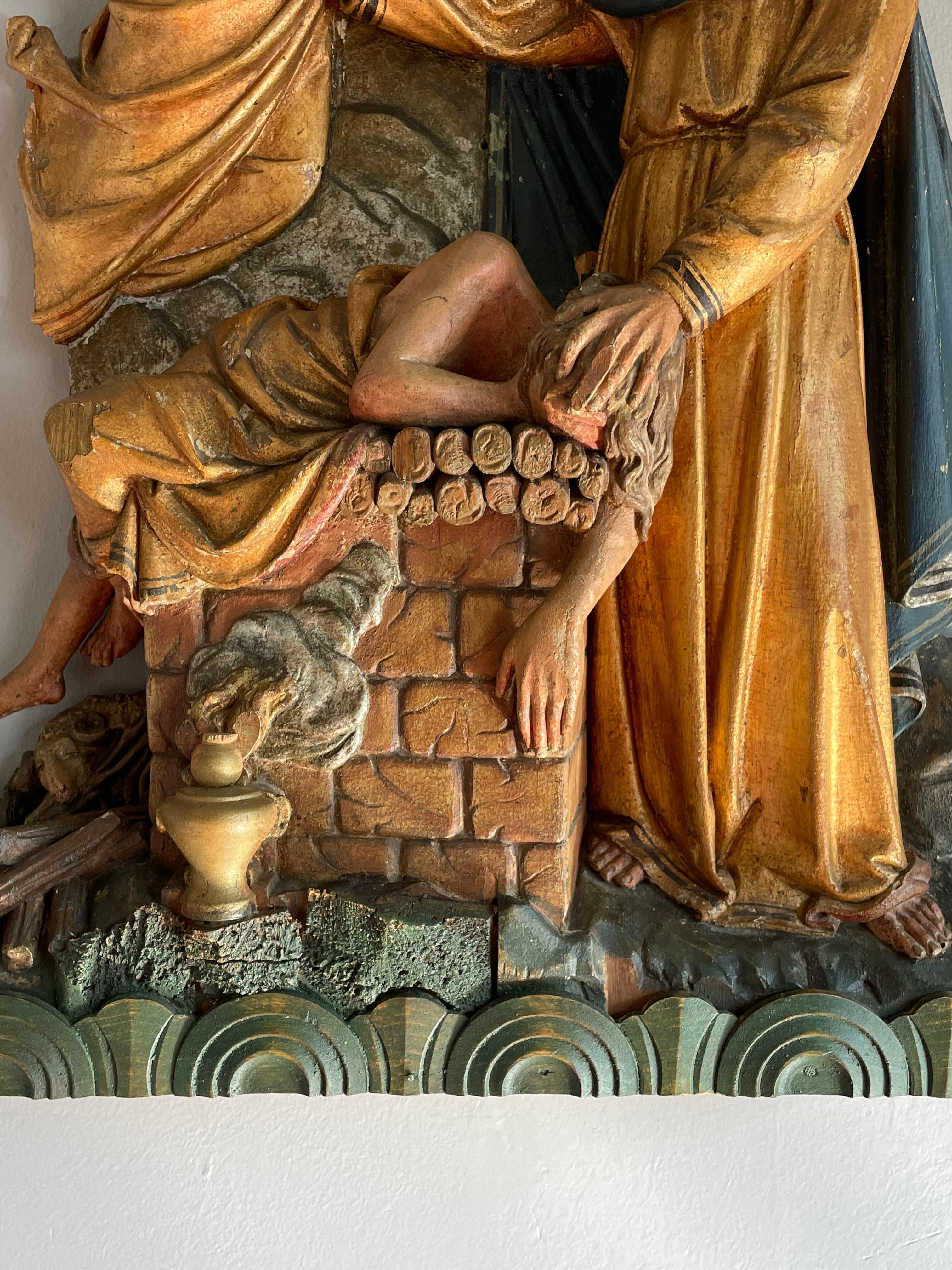 Antike religiöse Kirchenskulptur / Schnitzerei von Abraham, der Isaac anbietet. Engel im Angebot 5
