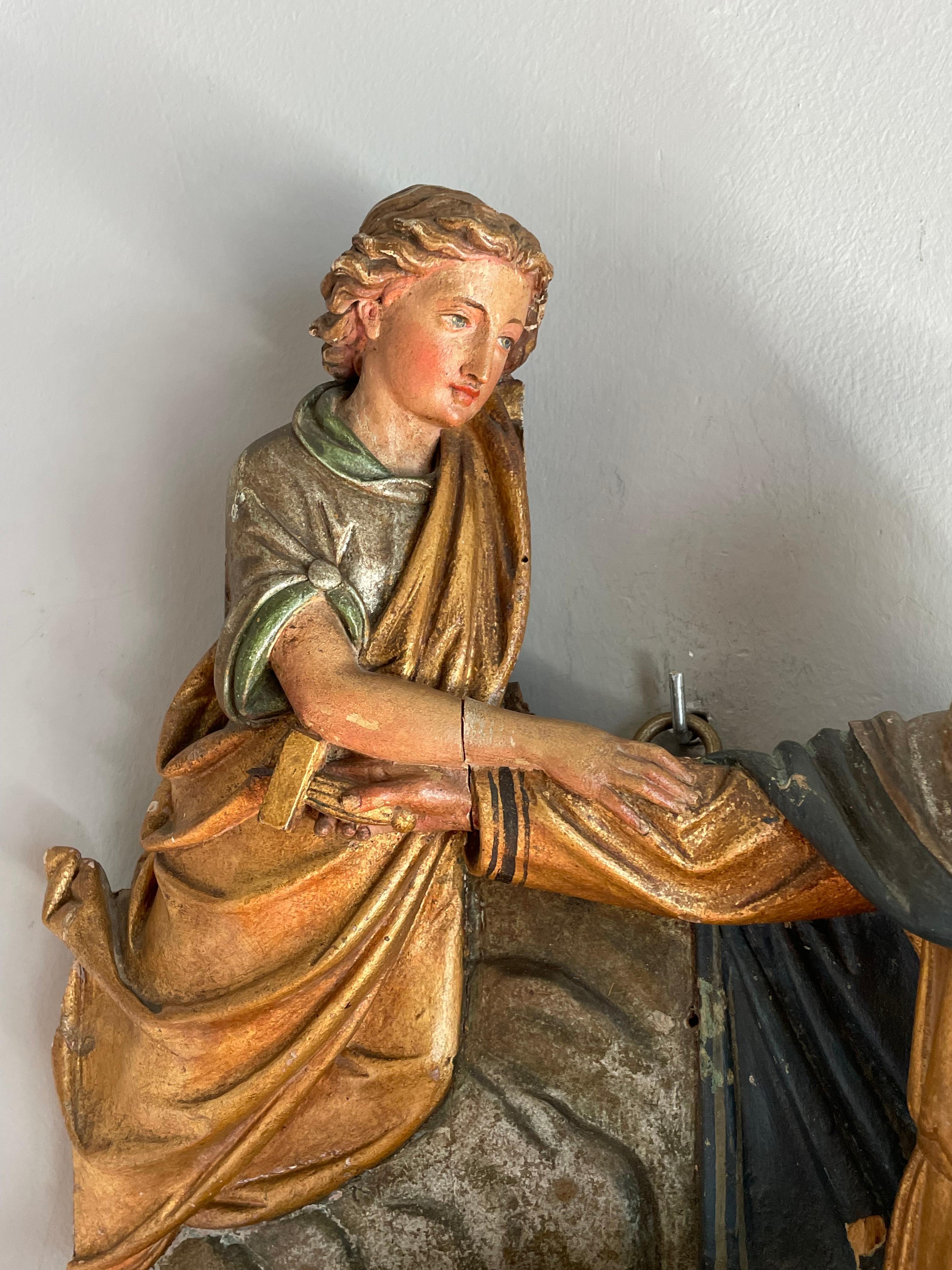 Antique Religious Church Sculpture / Carving of Abraham Offering Isaac w. Angel For Sale 10
