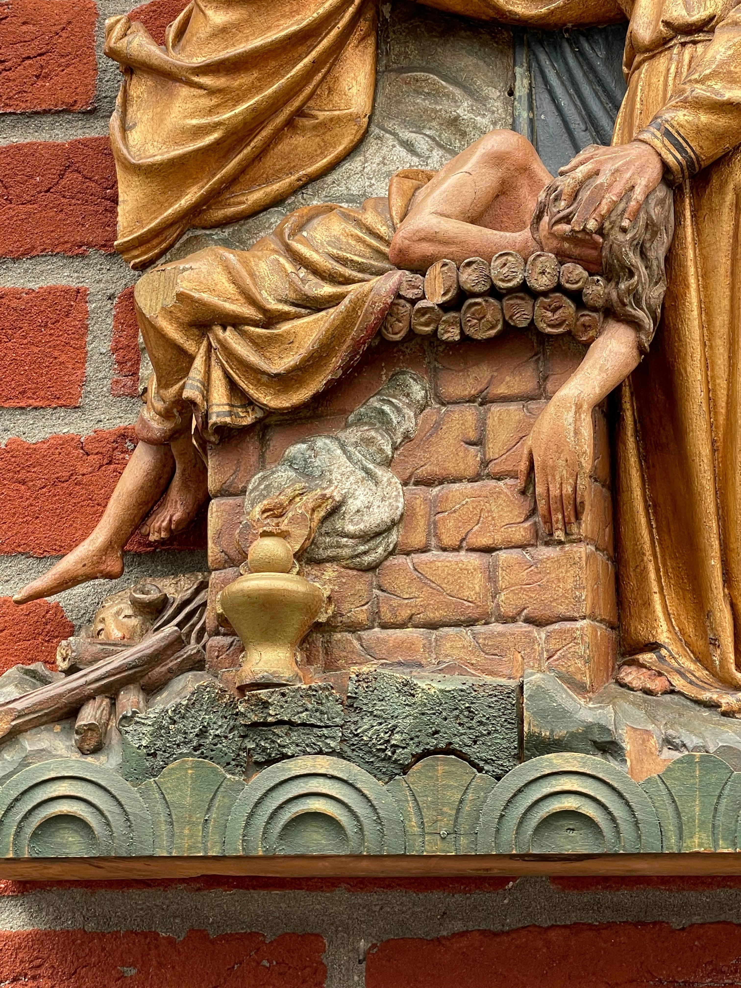 Antique Religious Church Sculpture / Carving of Abraham Offering Isaac w. Angel In Good Condition For Sale In Lisse, NL