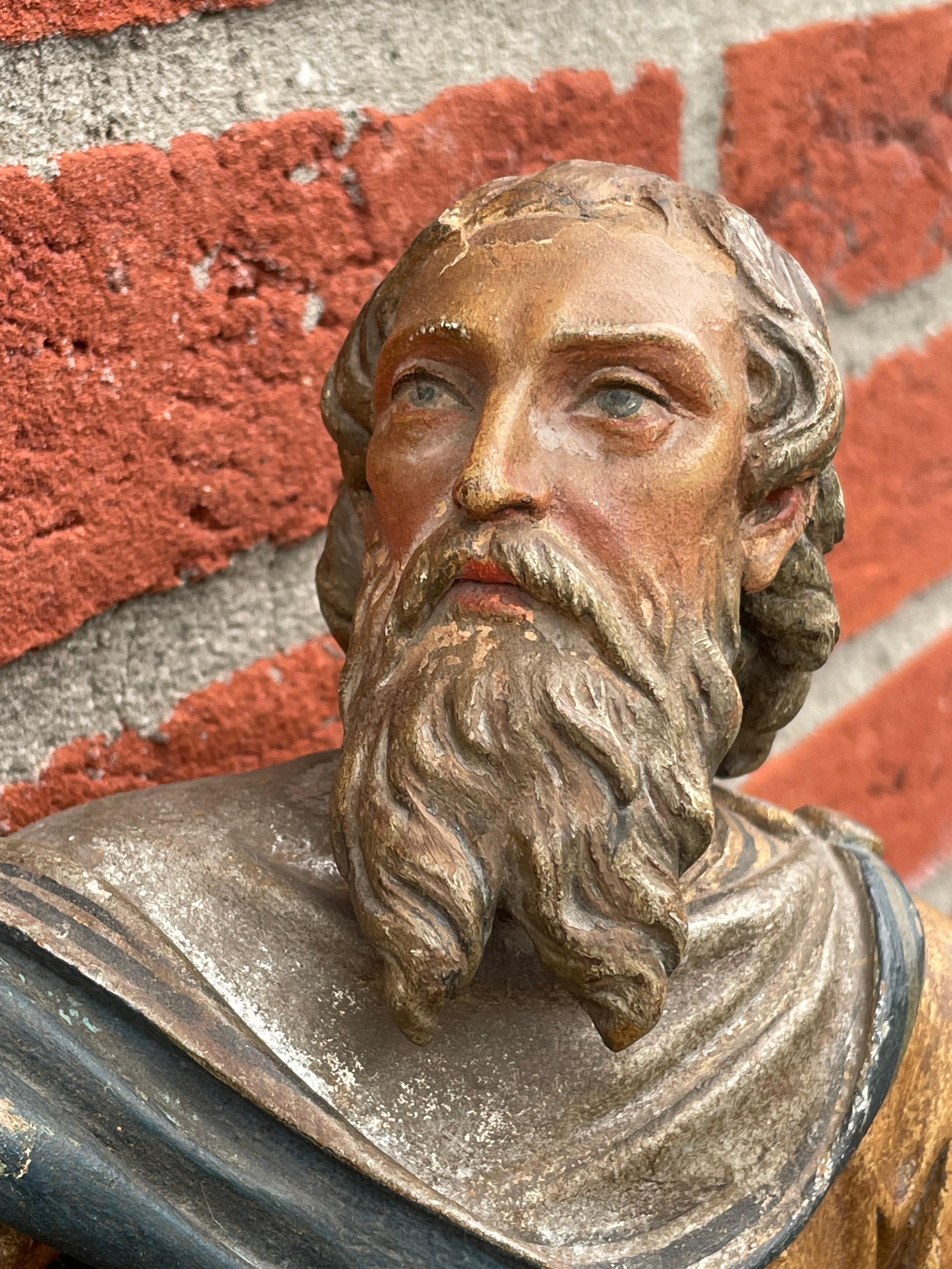 Hand-Carved Antique Religious Church Sculpture / Carving of Abraham Offering Isaac w. Angel