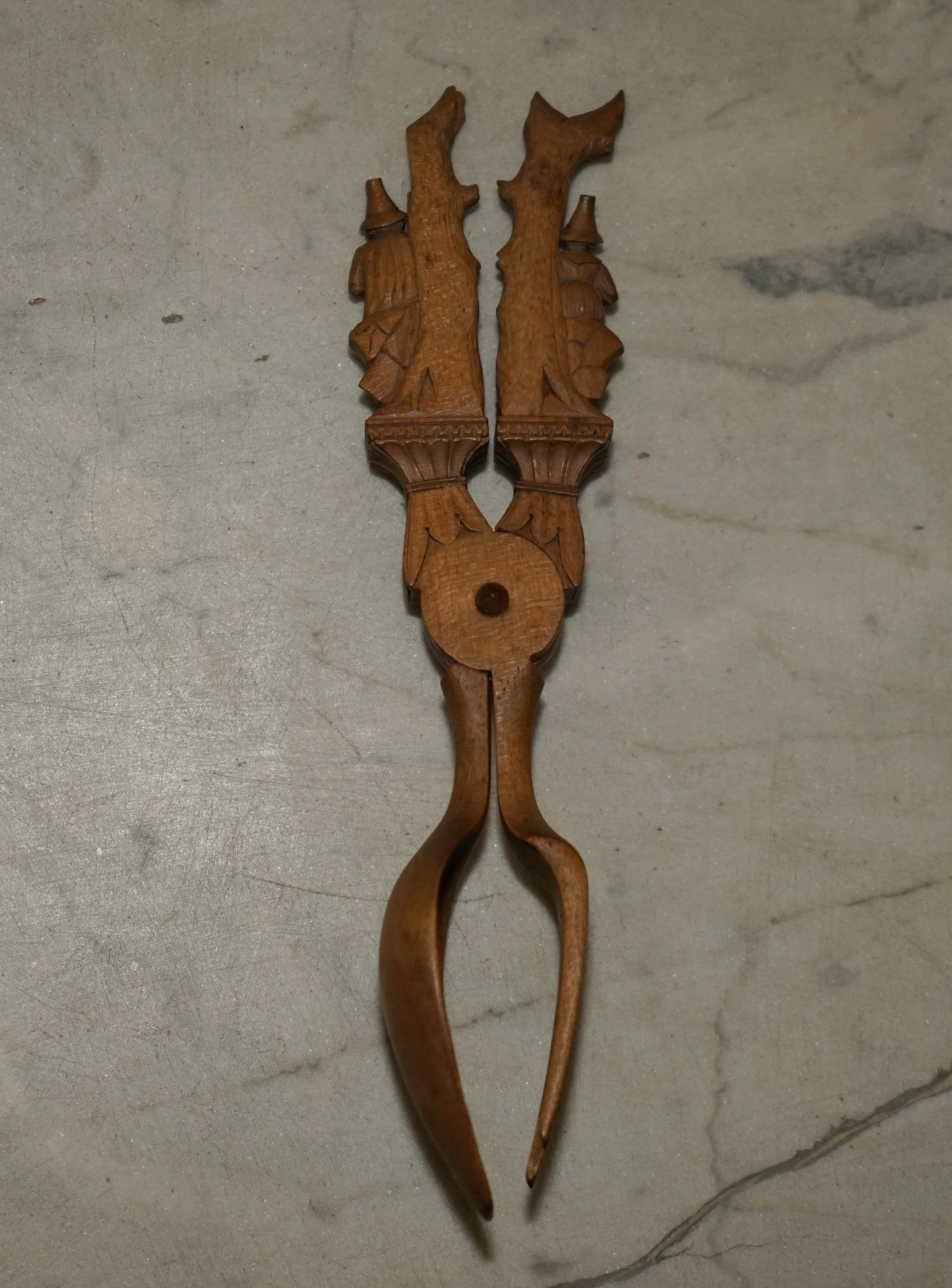 Antique Hand Carved circa 1880 Austrian Spoon Fork Scissors Combo for Salads 5