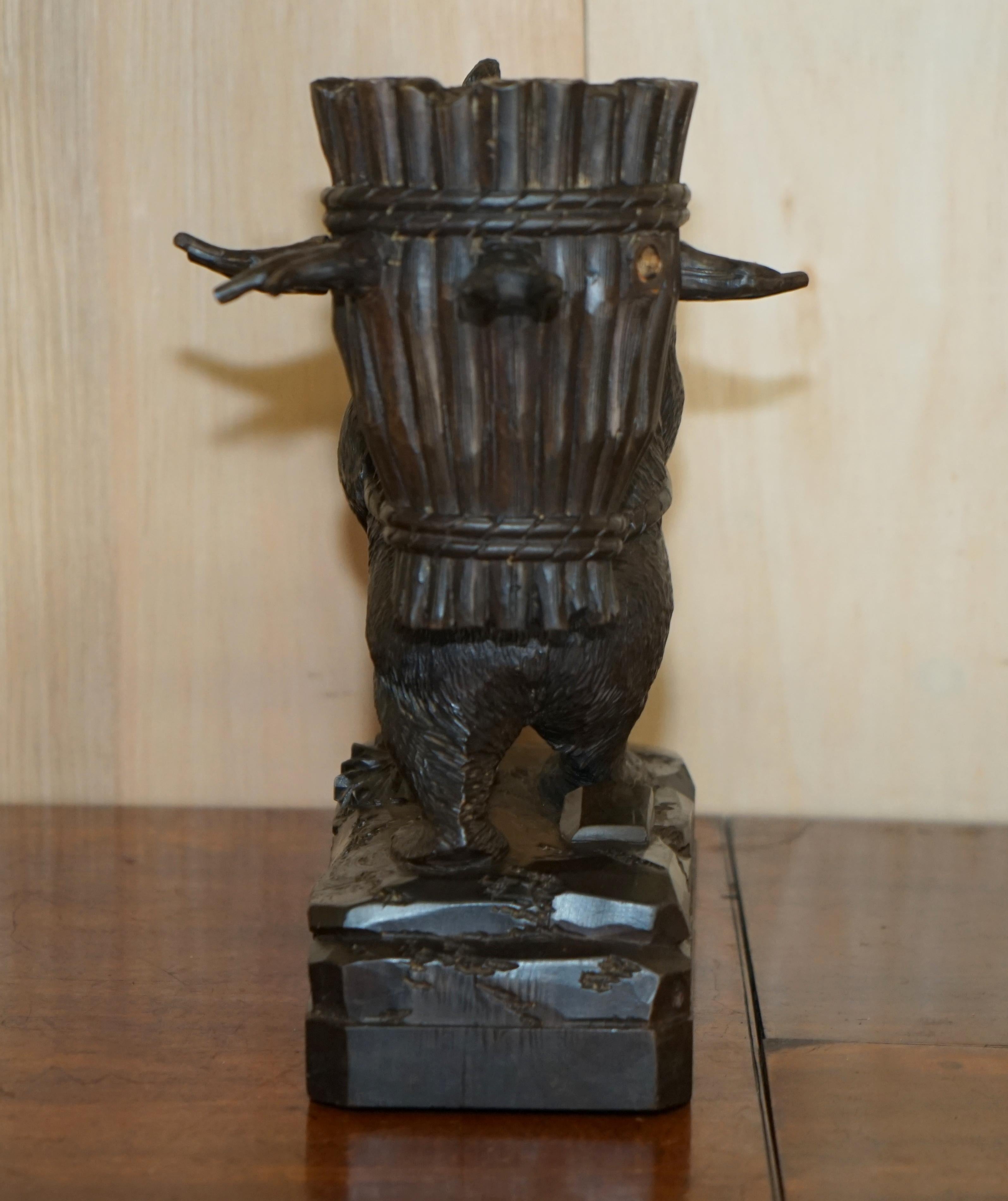 Antique Hand Carved circa 1880 Black Forest Bear Musical Drinks Decanter Glasses 7