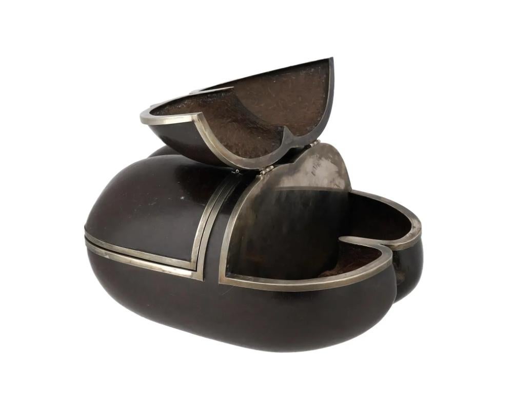 European Antique Hand Carved Coco De Mer Silver Mount Nut Box
