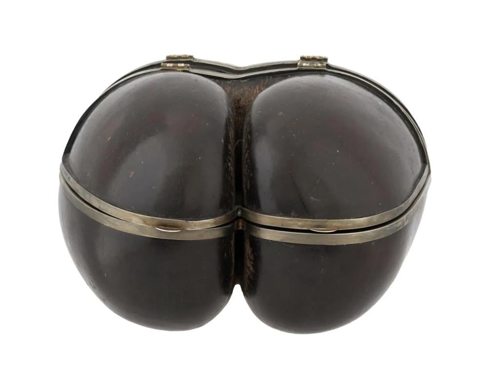 Hand-Carved Antique Hand Carved Coco De Mer Silver Mount Nut Box