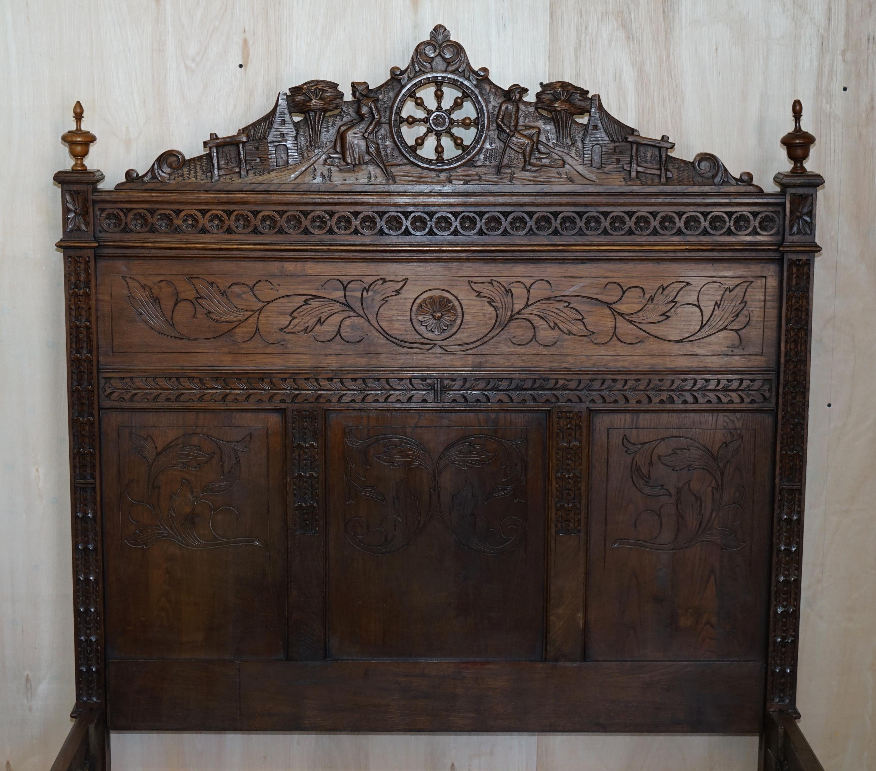 Antique Hand Carved Continental Oak Frame Bedstead Very Nicely Sculpted Part Set For Sale 7