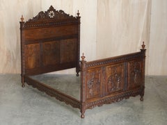 Antique Hand Carved Continental Oak Frame Bedstead Very Nicely Sculpted Part Set
