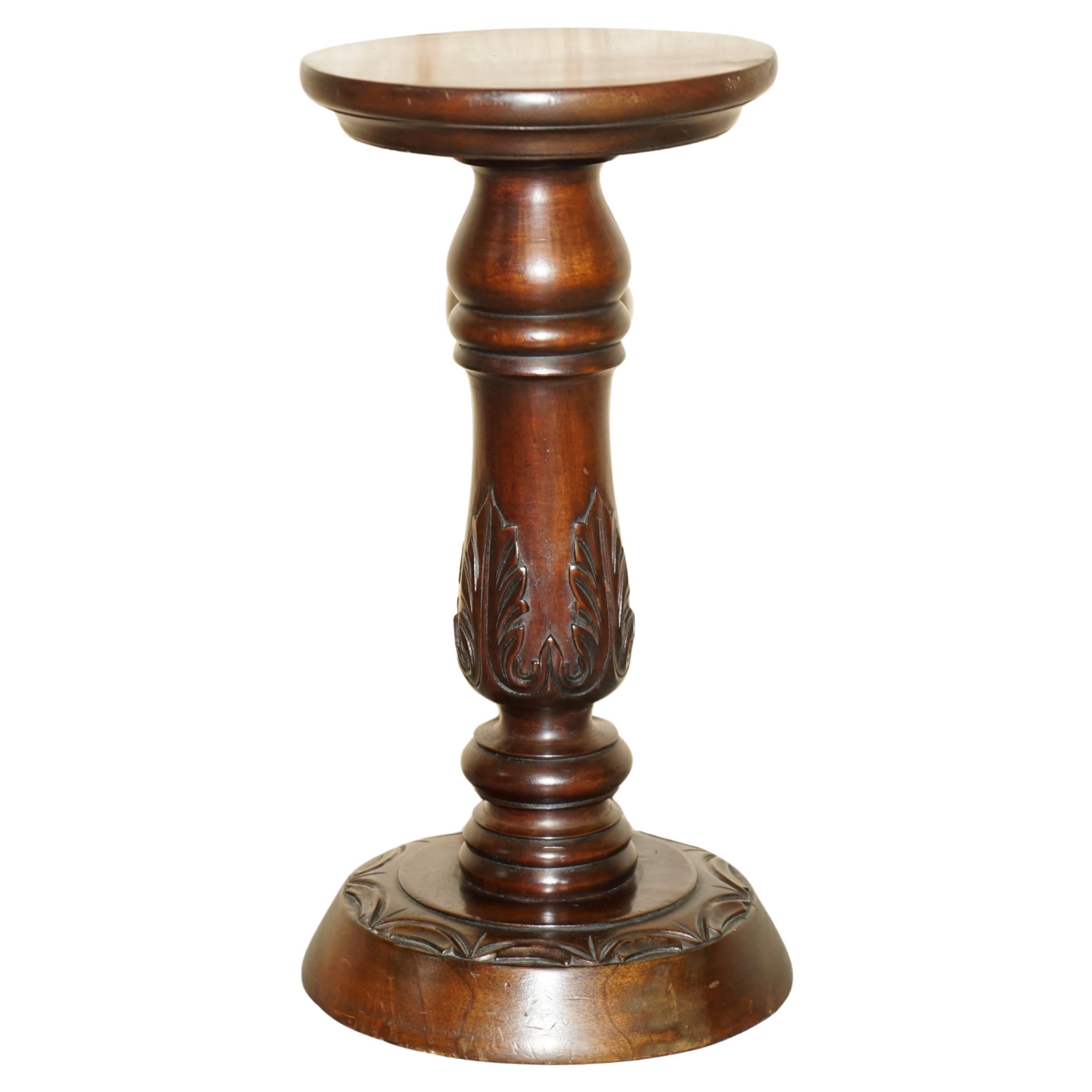 Antique Hand Carved Corinthian Pillar Jardiniere Stand for Antique Display For Sale