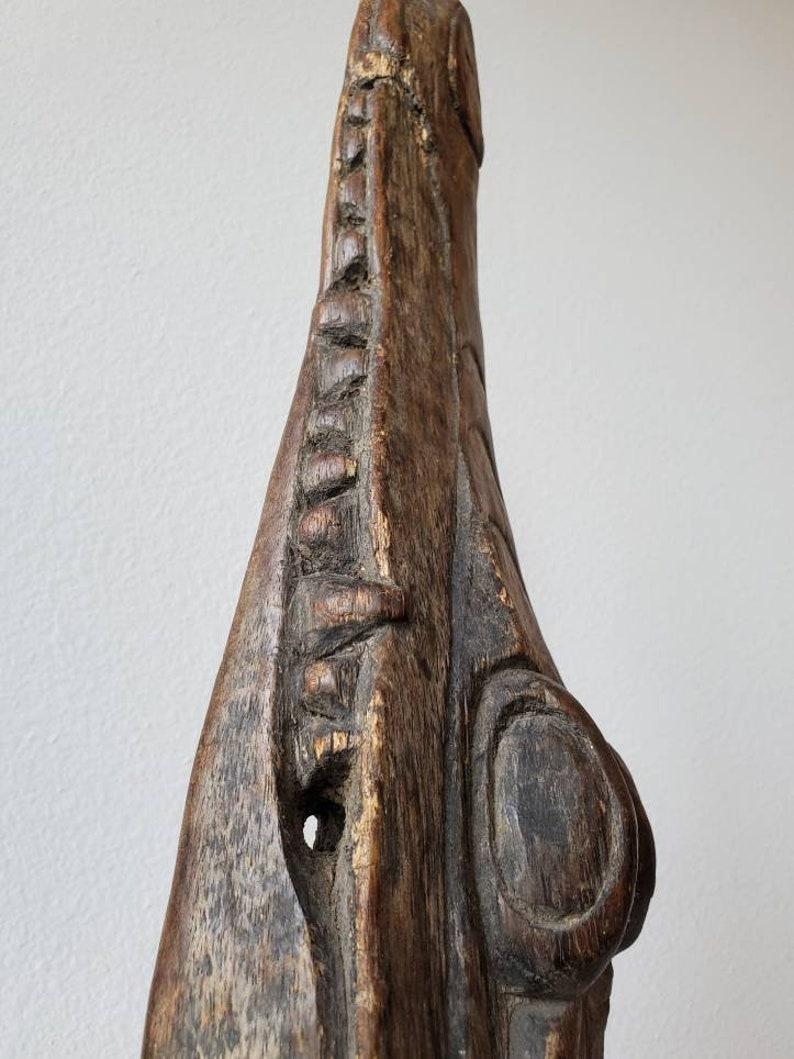 Papua New Guinean Antique Hand Carved Crocodile Head Canoe Prow