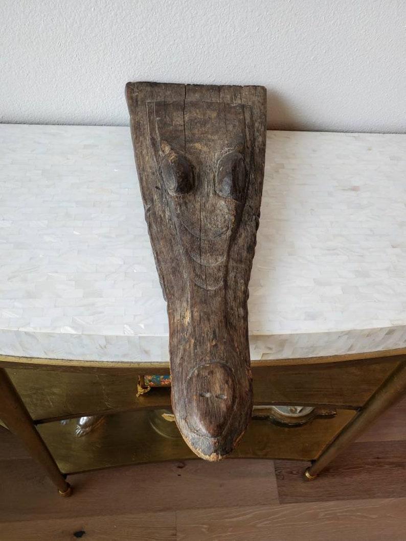 19th Century Antique Hand Carved Crocodile Head Canoe Prow