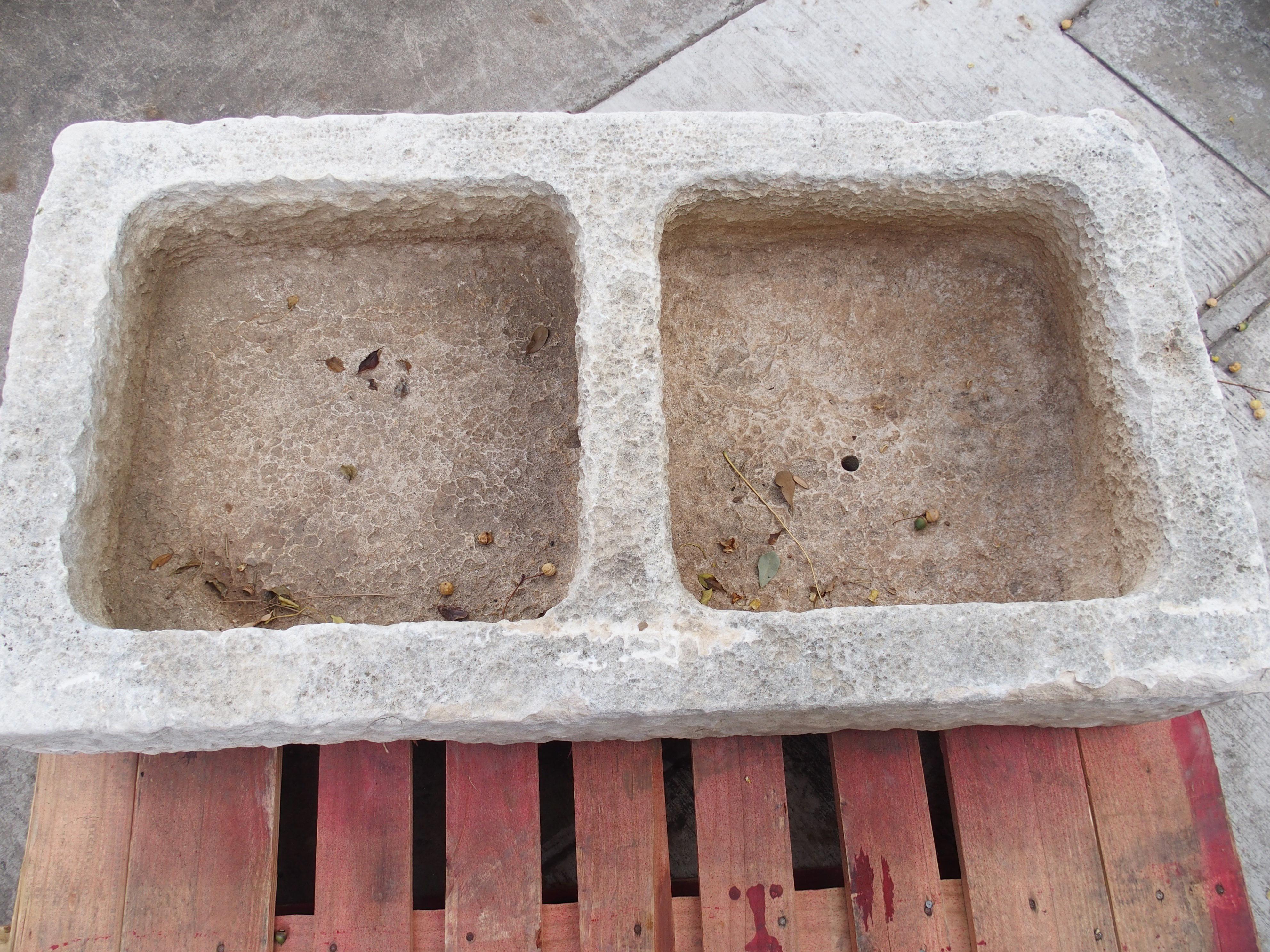 Antique Hand Carved Double Basin Trough Sink from France, 19th Century For Sale 4