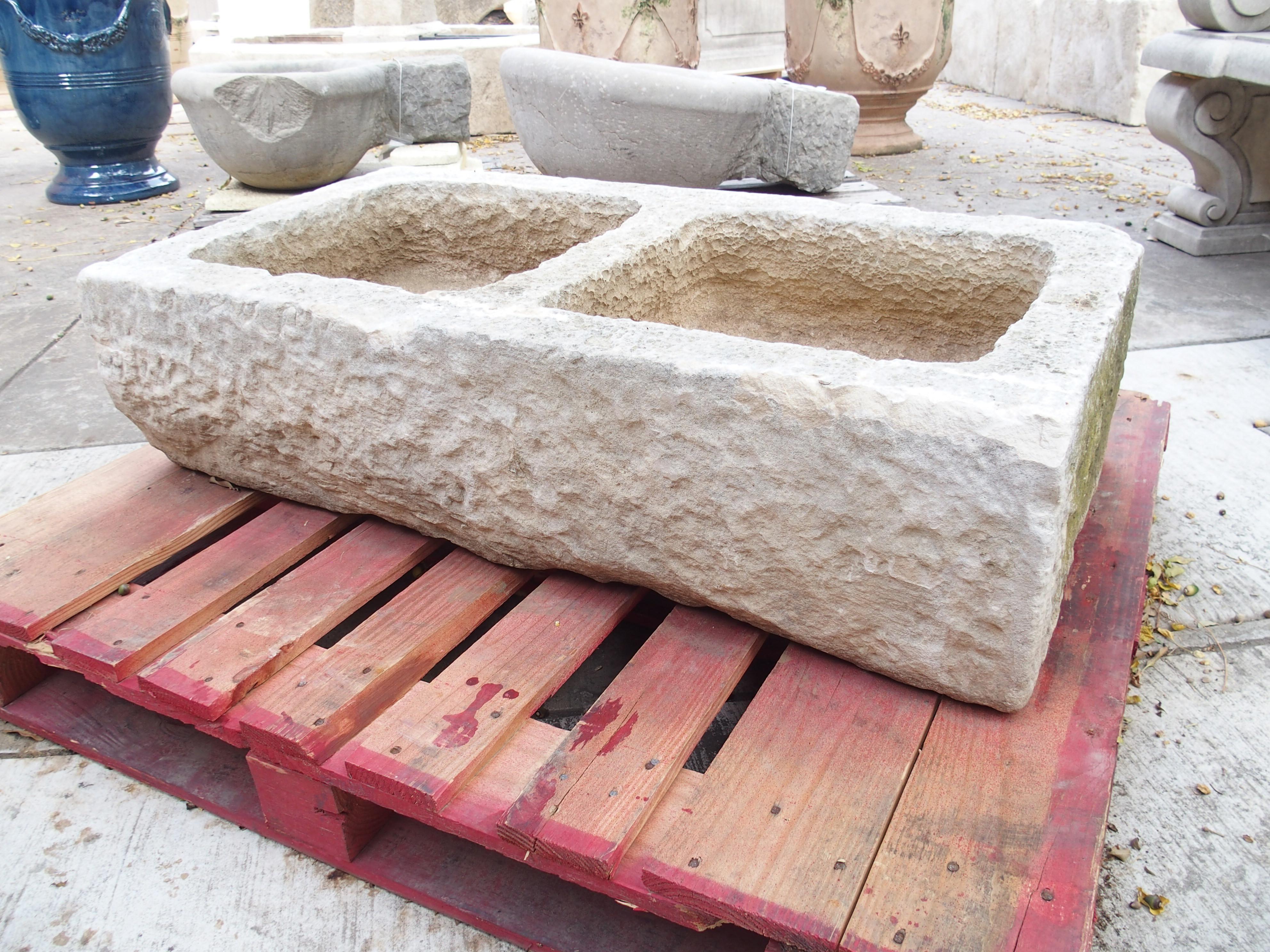 Antique Hand Carved Double Basin Trough Sink from France, 19th Century For Sale 5