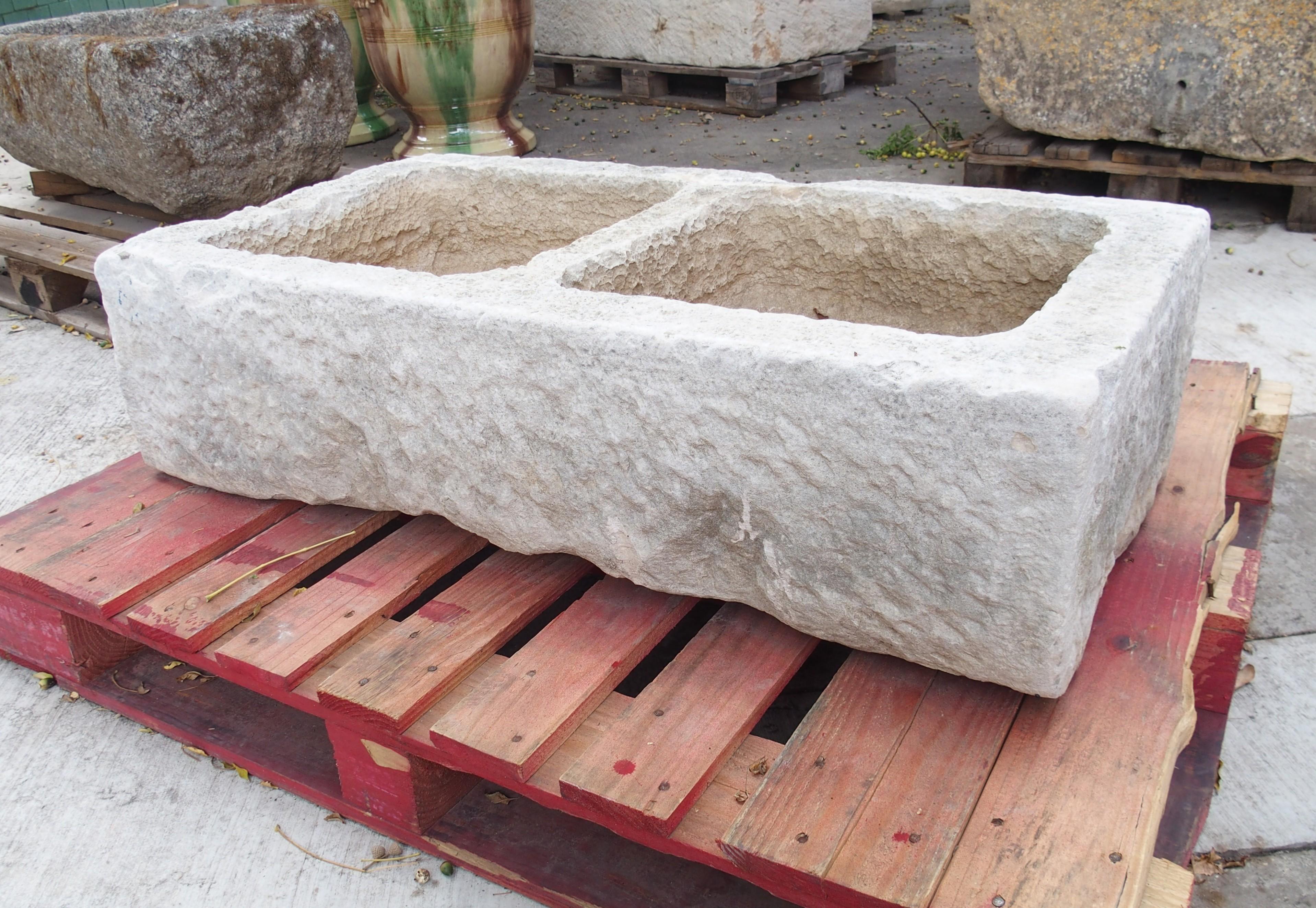 French Antique Hand Carved Double Basin Trough Sink from France, 19th Century For Sale