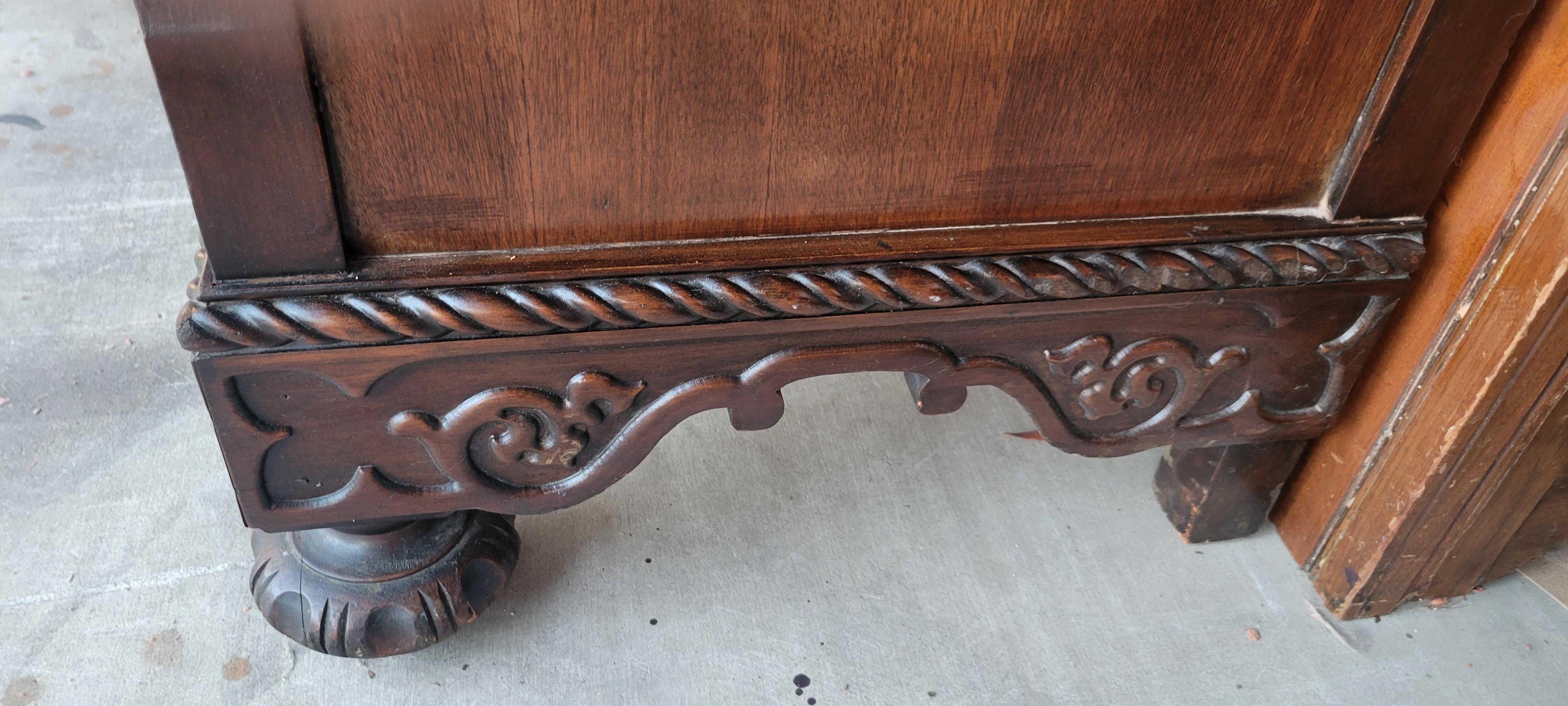 Hand-Carved Antique Carved Walnut - Mahogany Dresser with 5 Drawers For Sale