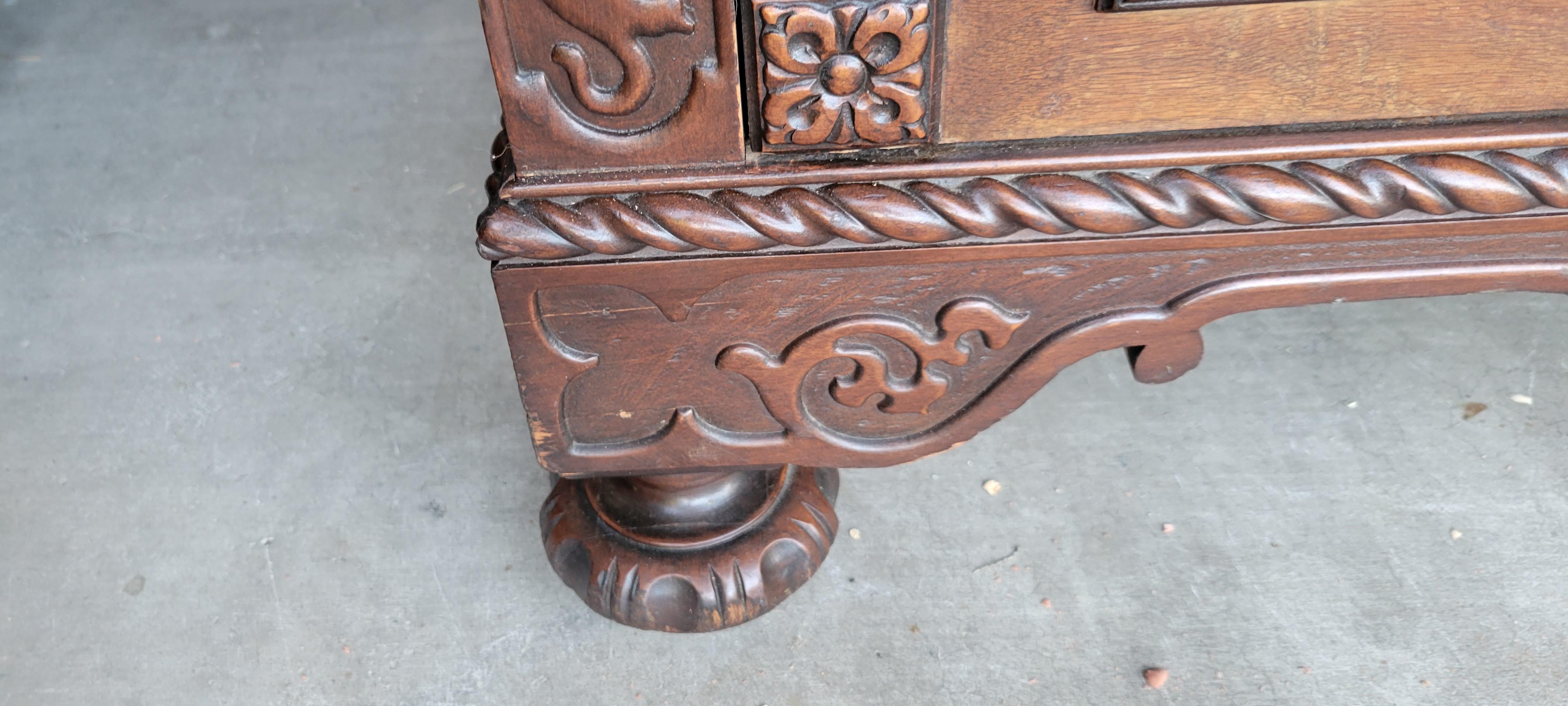 19th Century Antique Carved Walnut - Mahogany Dresser with 5 Drawers For Sale