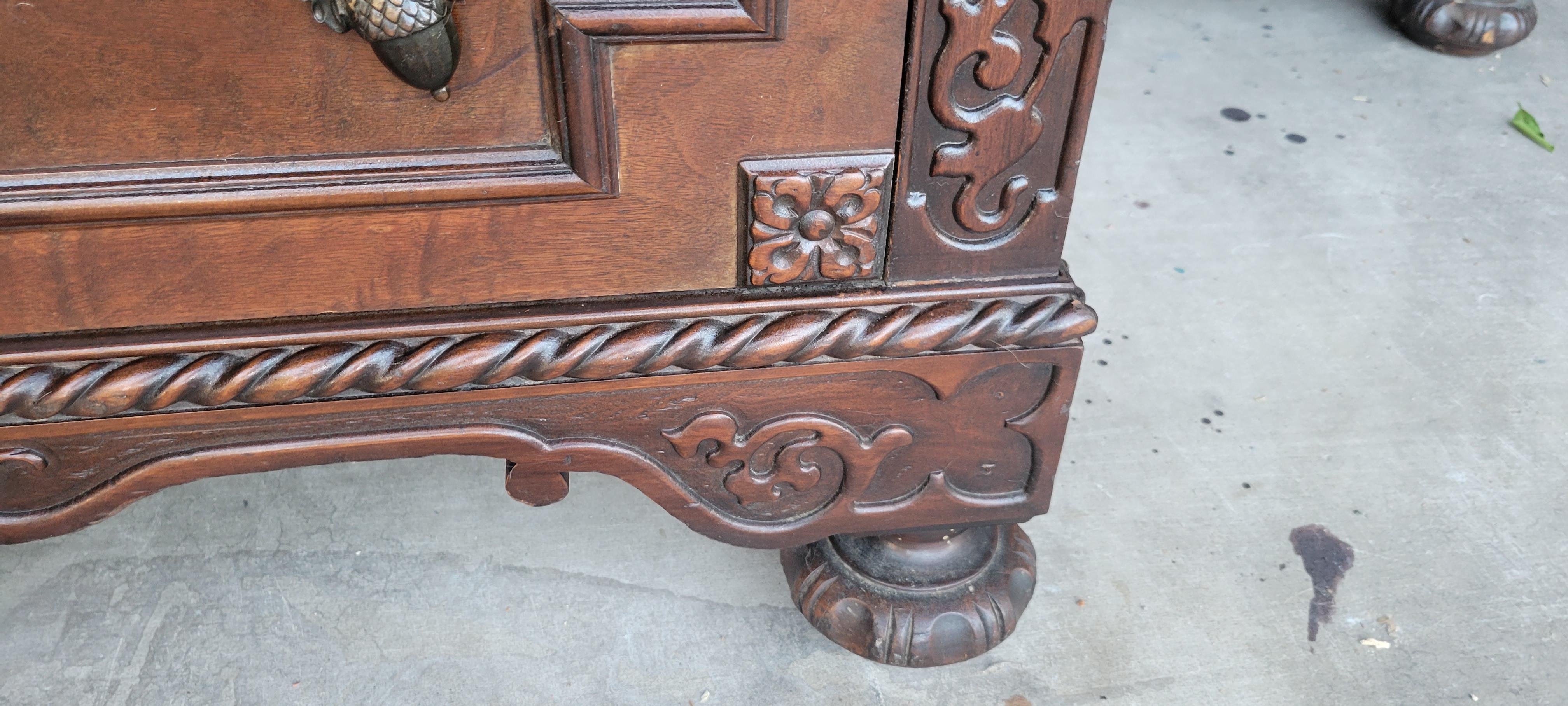 Wood Antique Carved Walnut - Mahogany Dresser with 5 Drawers For Sale