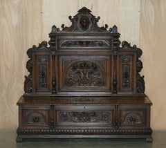 Antique Hand Carved Dutch Circa 1860 Monks Settle Bench with Internal Storage