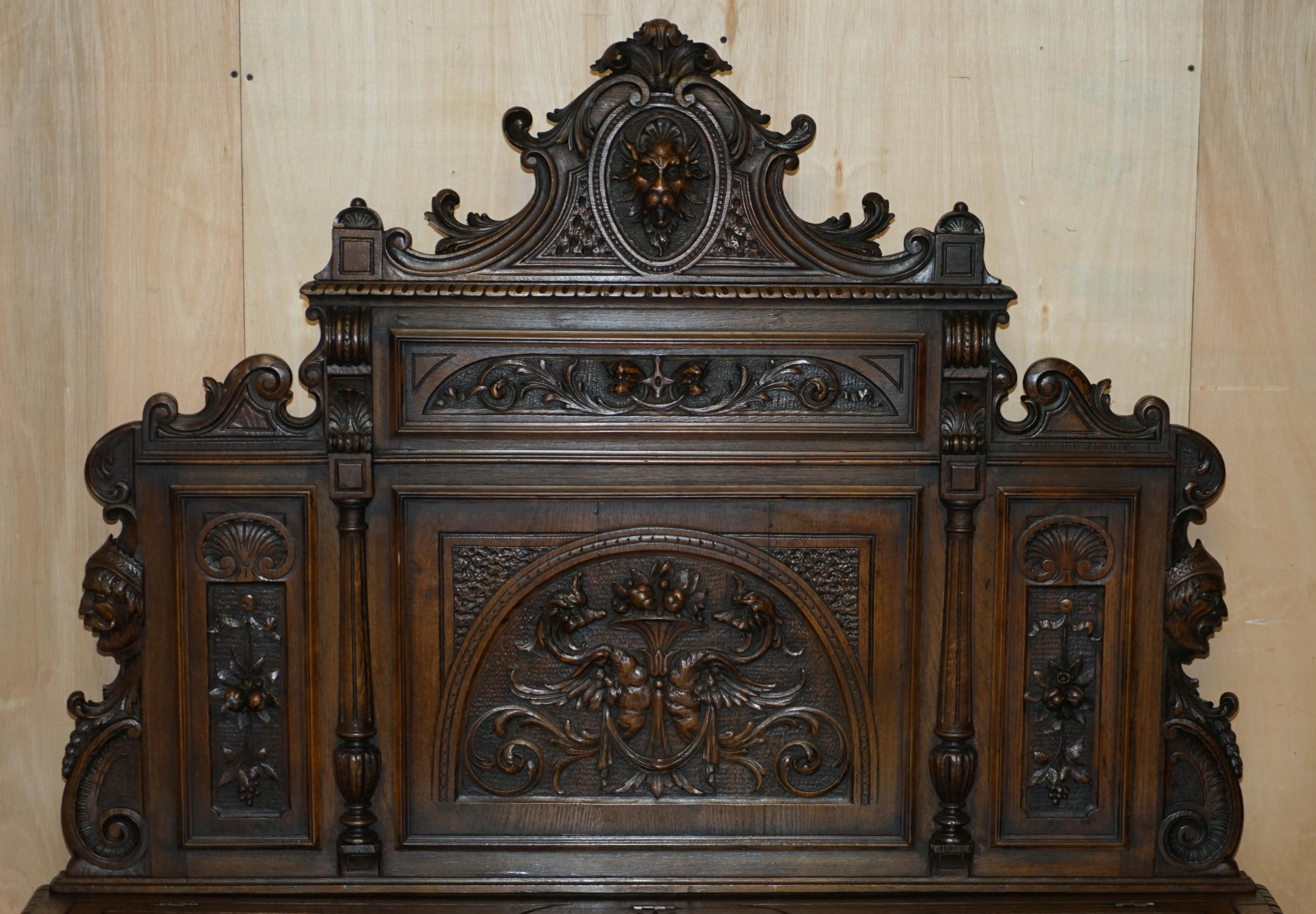 High Victorian Antique Hand Carved Dutch Circa 1860 Monks Settle Bench with Internal Storage