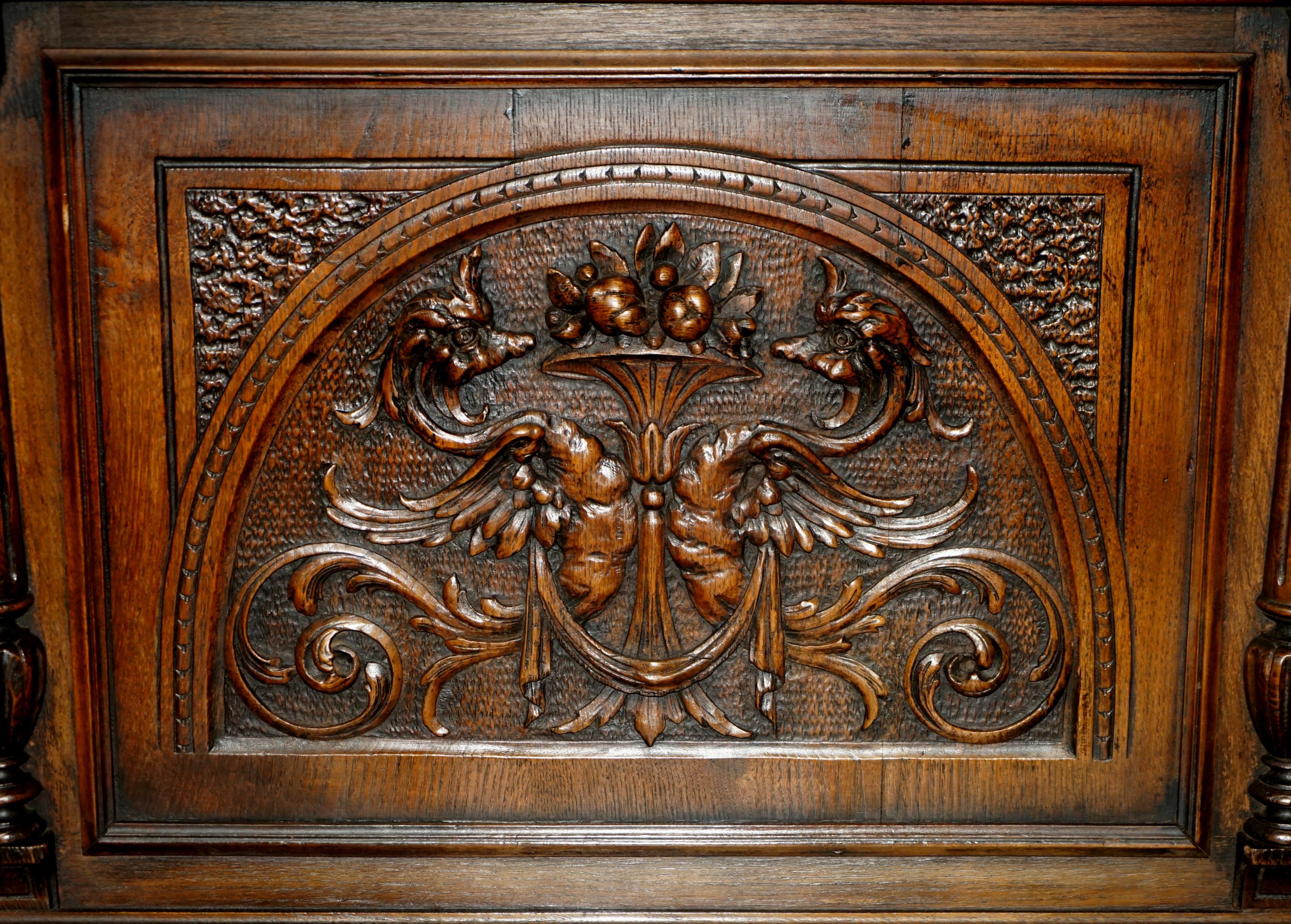 Oak Antique Hand Carved Dutch Circa 1860 Monks Settle Bench with Internal Storage