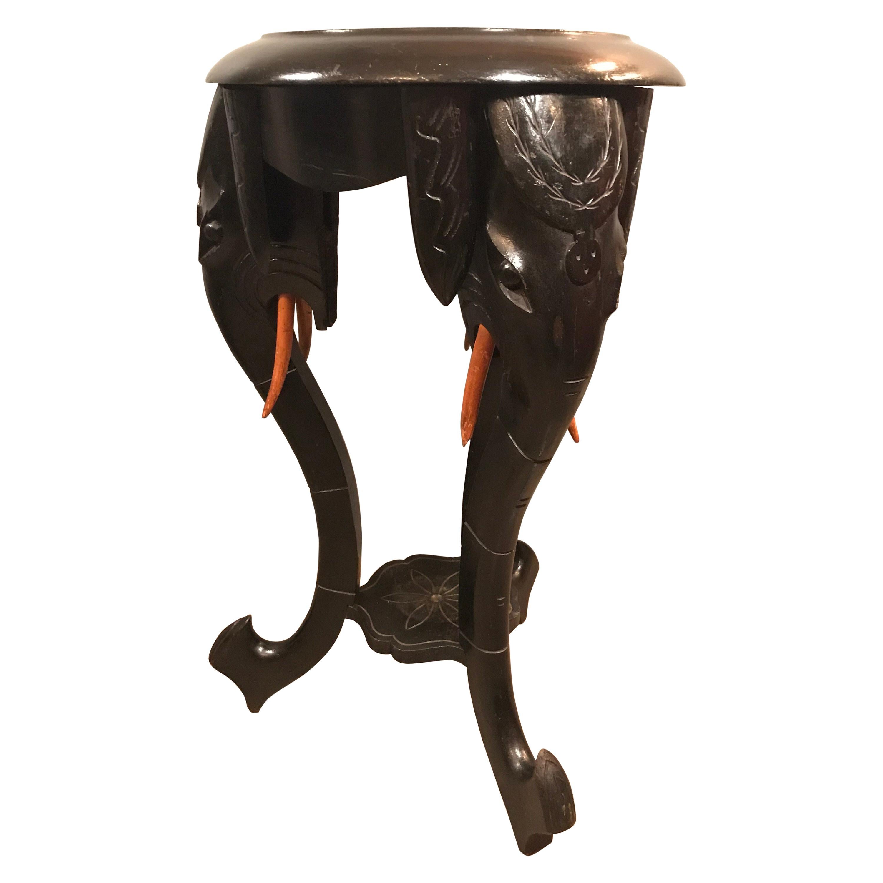 Antique Hand Carved Elephant Side Table from the Early 1900s