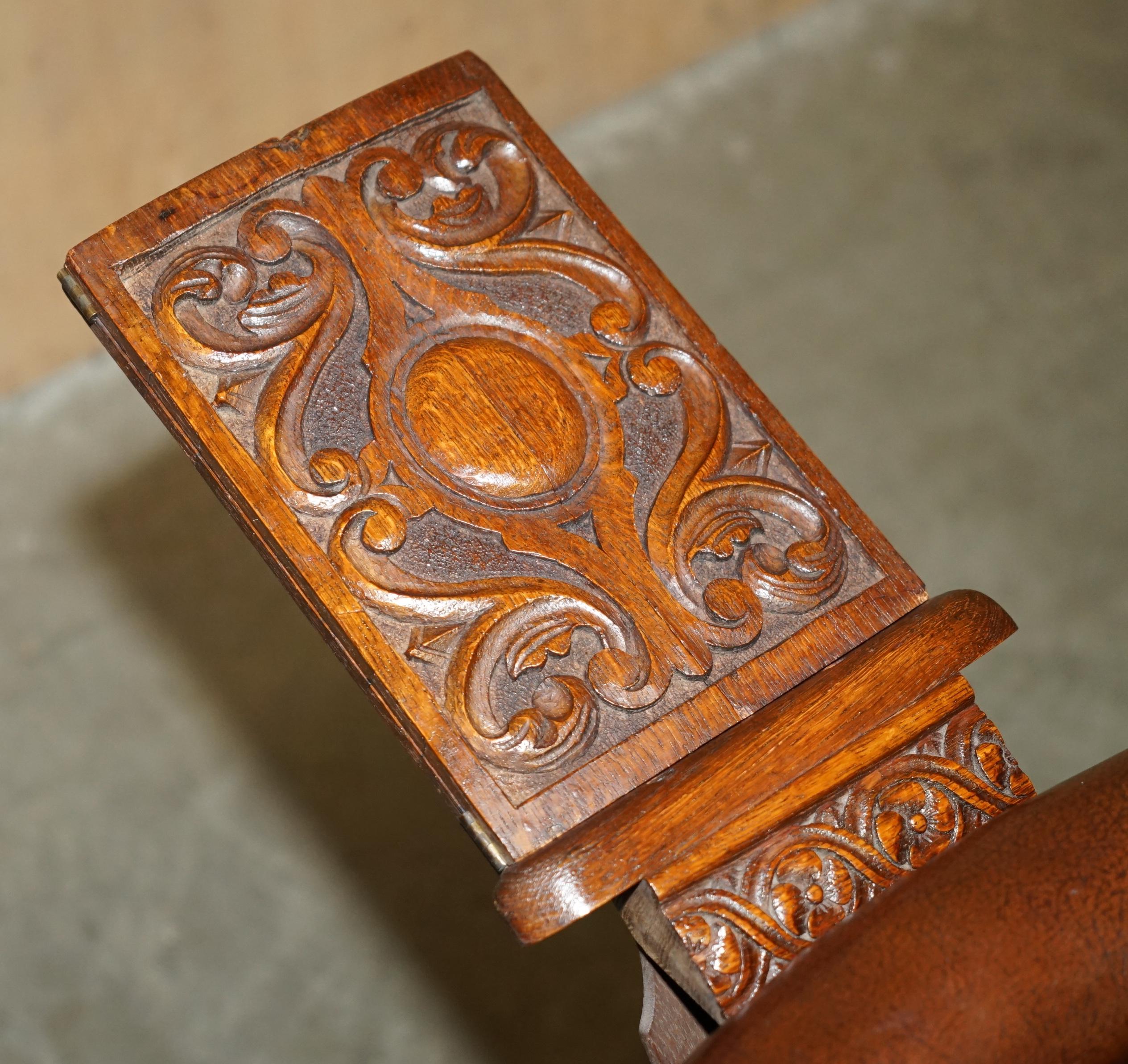 ANTIQUE HAND CARVED ENGLISH 1880 VICTORiAN COCK FIGHTING METAMORPHIC ARMCHAIR For Sale 11
