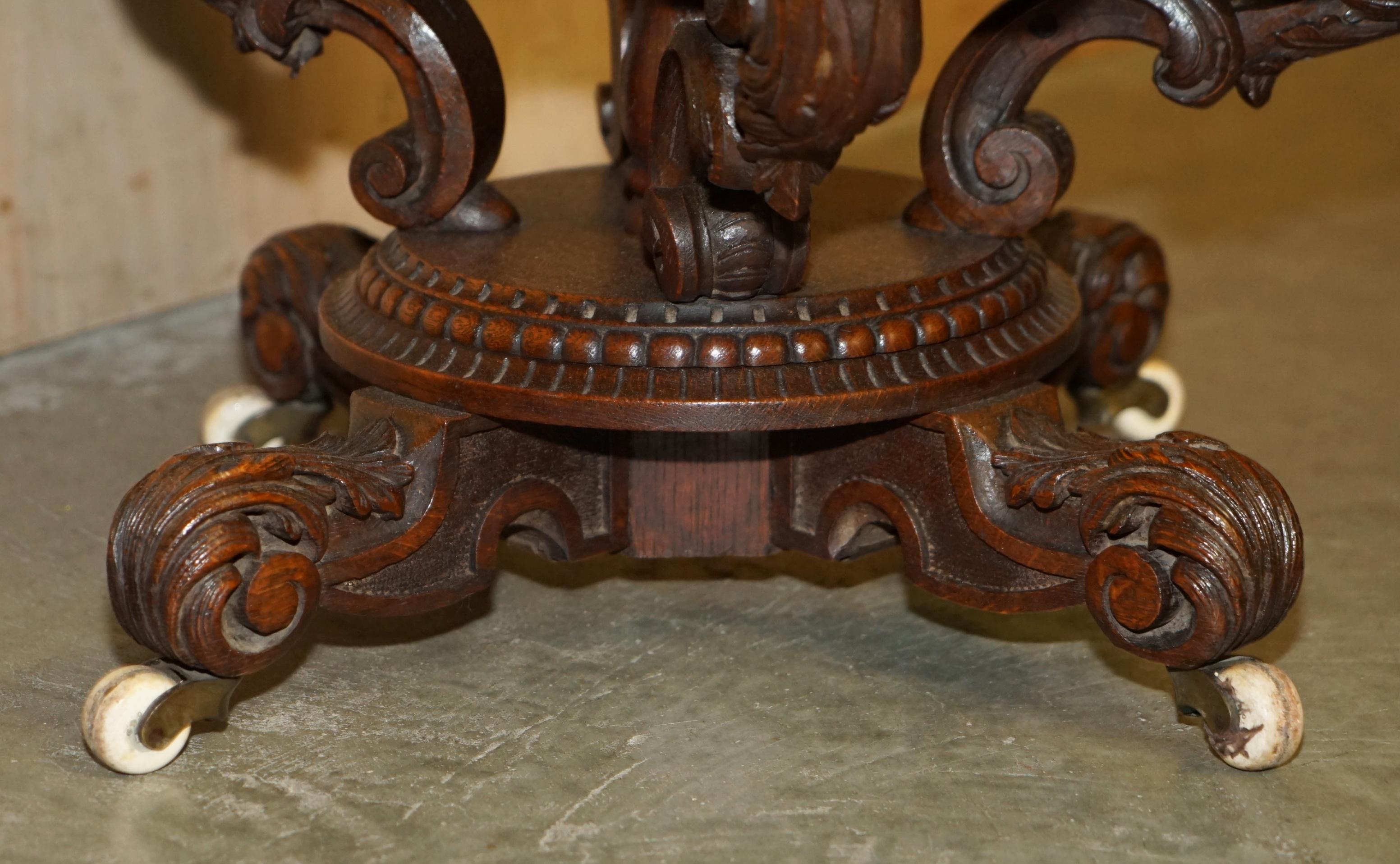 Leather ANTIQUE HAND CARVED ENGLISH 1880 VICTORiAN COCK FIGHTING METAMORPHIC ARMCHAIR For Sale