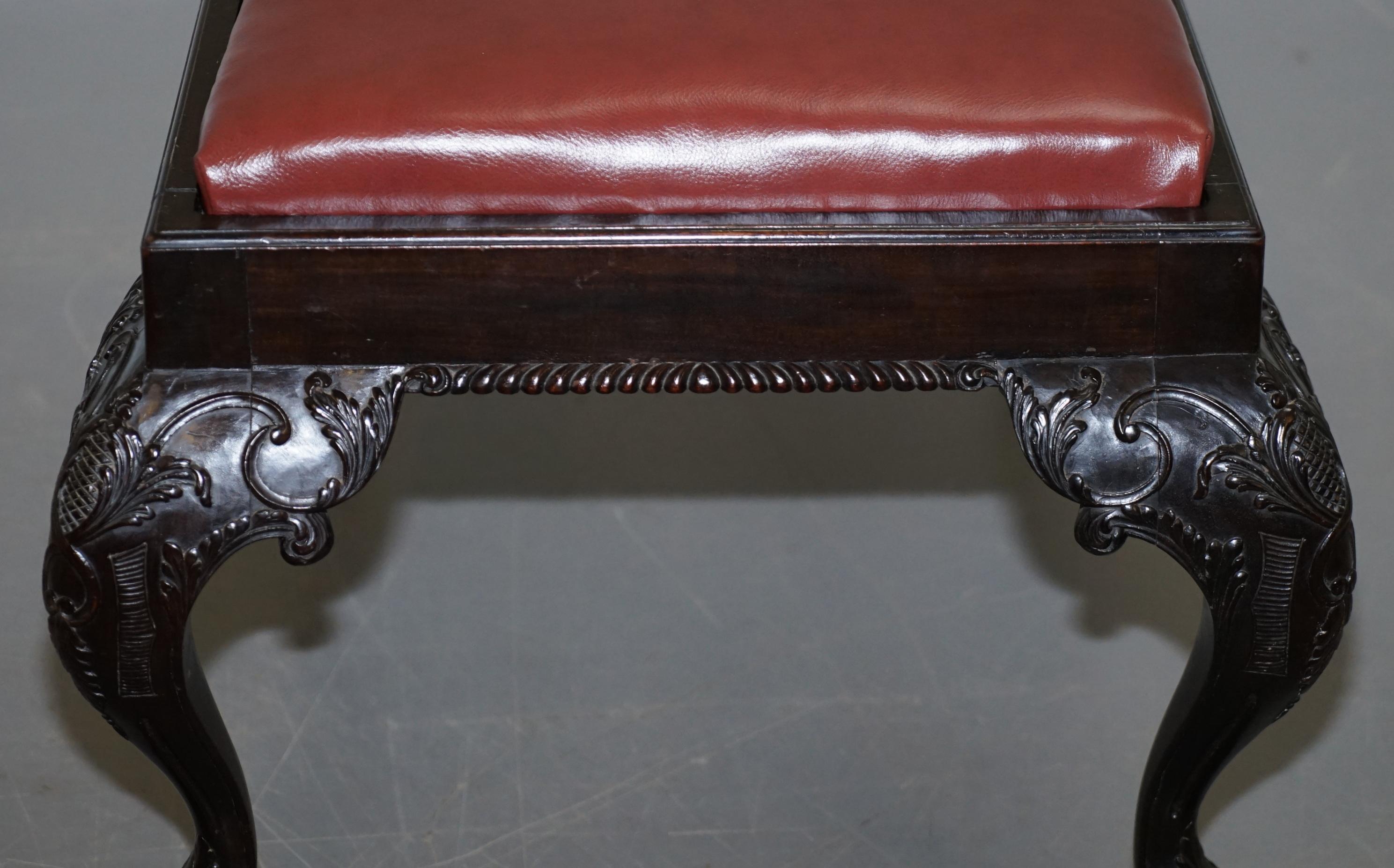 Antique Hand Carved English Georgian Claw & Ball Feet Footstool Brown Leather For Sale 12
