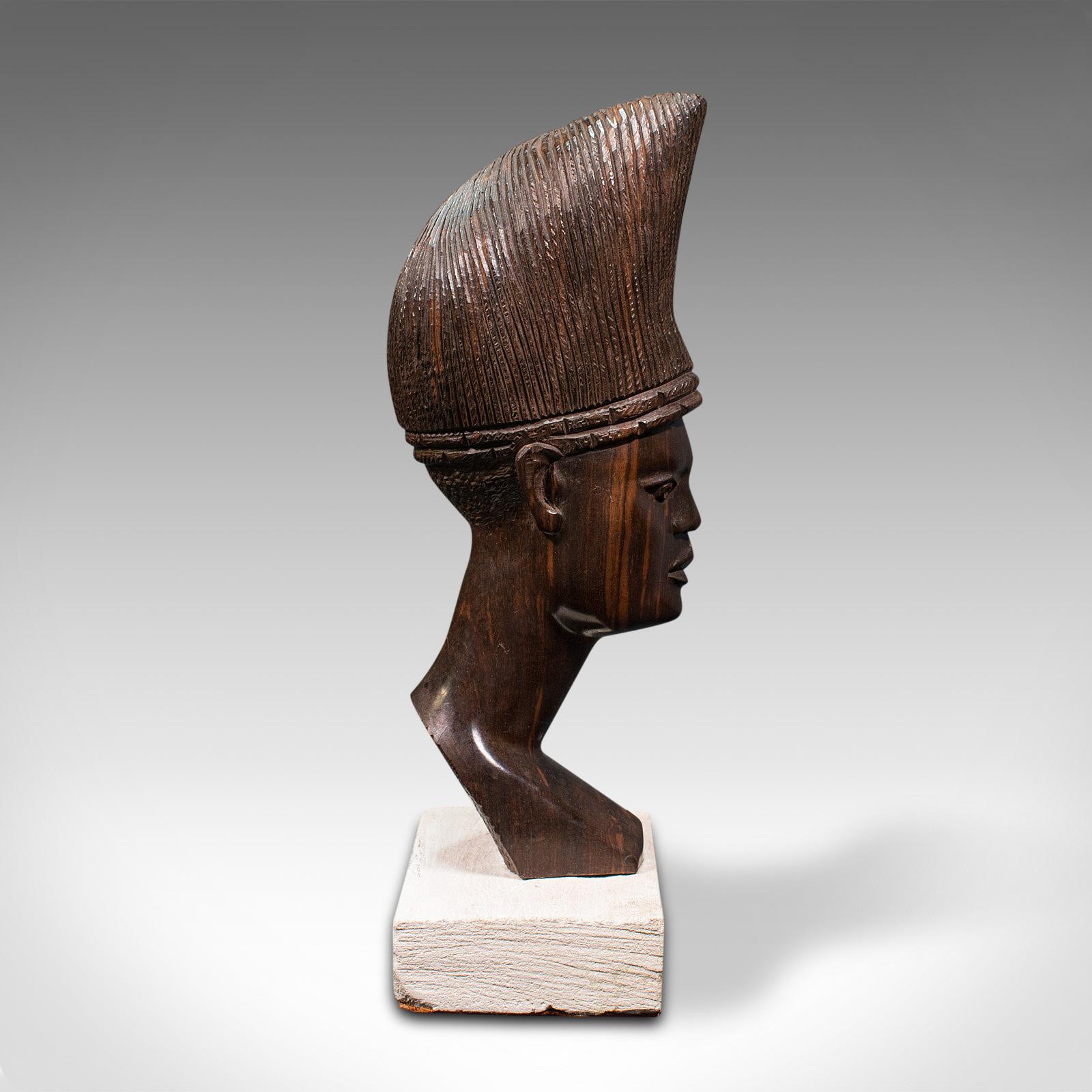 19th Century Antique Hand Carved Female Bust, African, Ebony, Ornamental Figure, Circa 1900