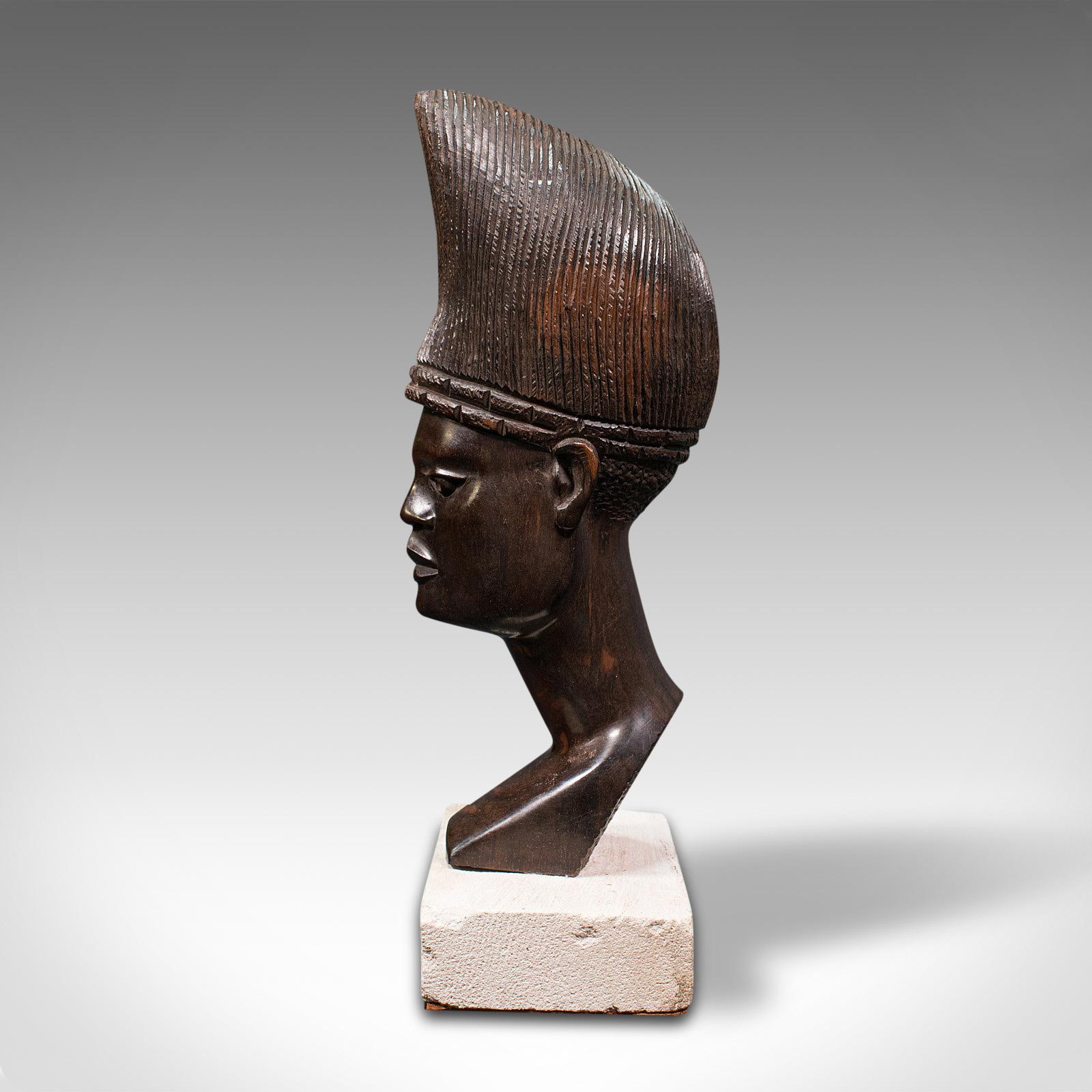 Antique Hand Carved Female Bust, African, Ebony, Ornamental Figure, Circa 1900 1