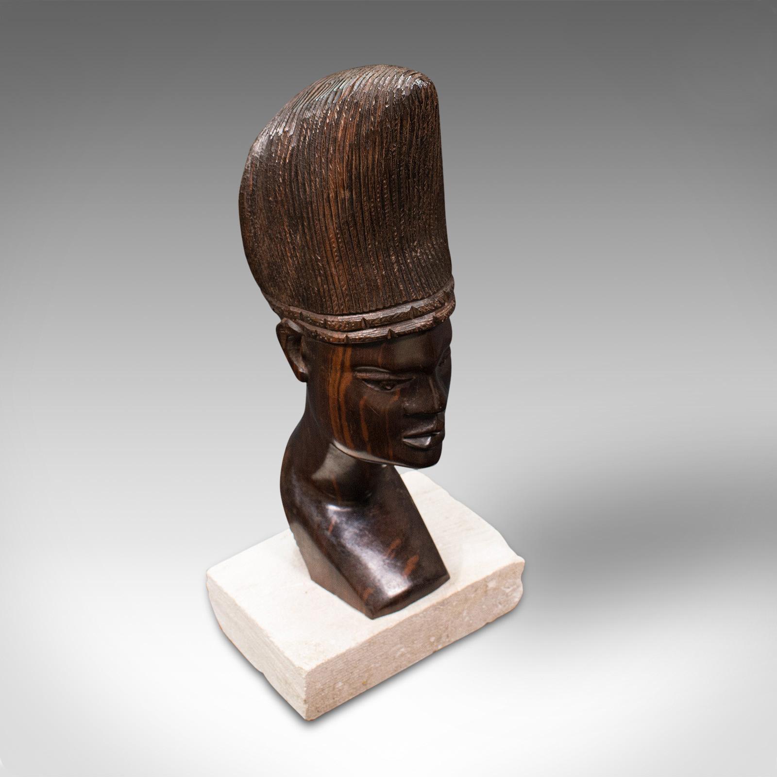 Antique Hand Carved Female Bust, African, Ebony, Ornamental Figure, Circa 1900 3