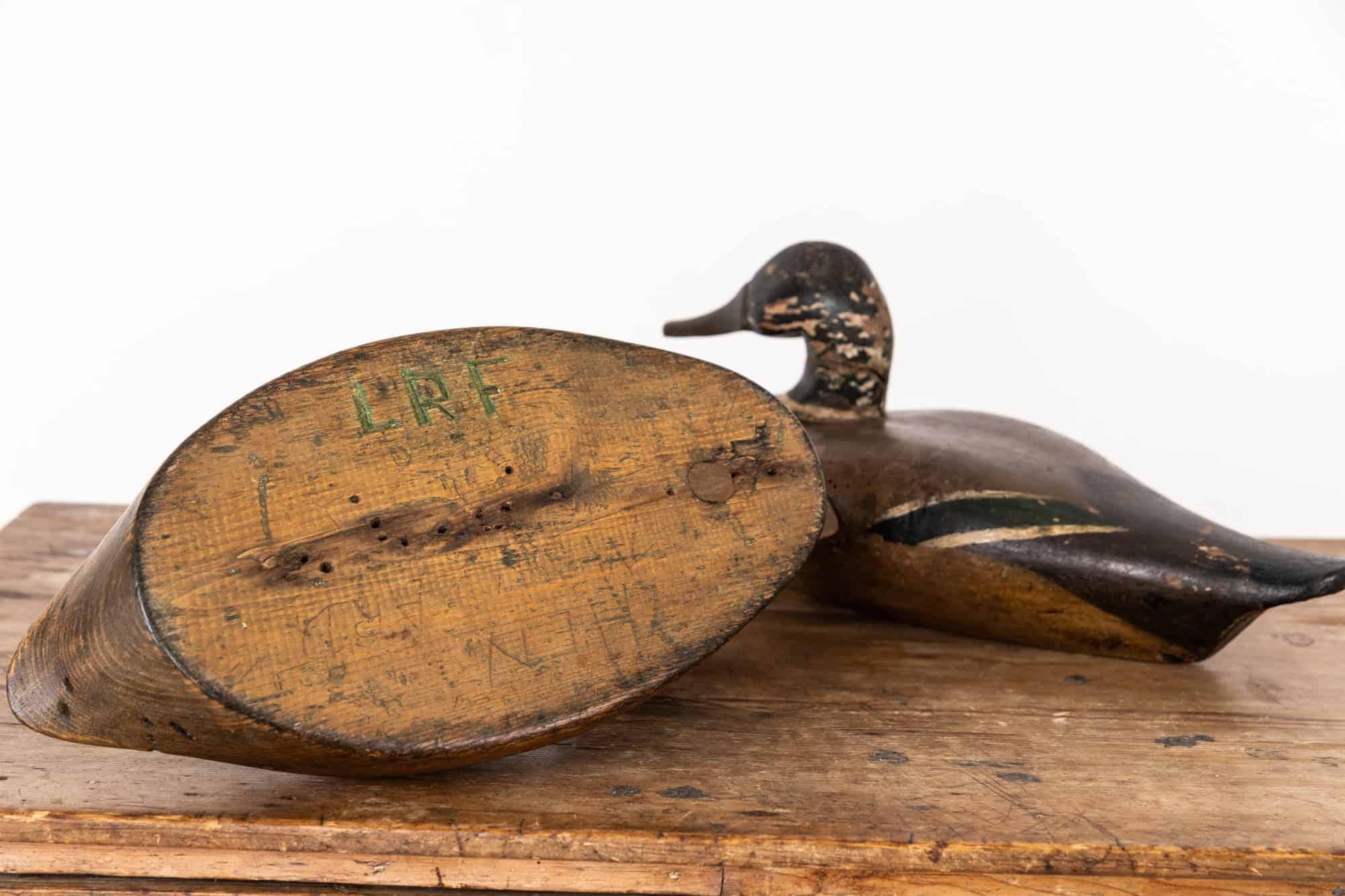 Bois Arte Antiques Art Carved Mallard Duck Decoys, C.C. 1920 en vente