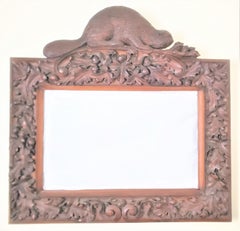 Antique Hand-Carved Folk Art Picture or Mirror Frame with Beaver & Leaves