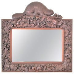 Antique Hand-Carved Folk Art Picture or Mirror Frame with Beaver & Leaves