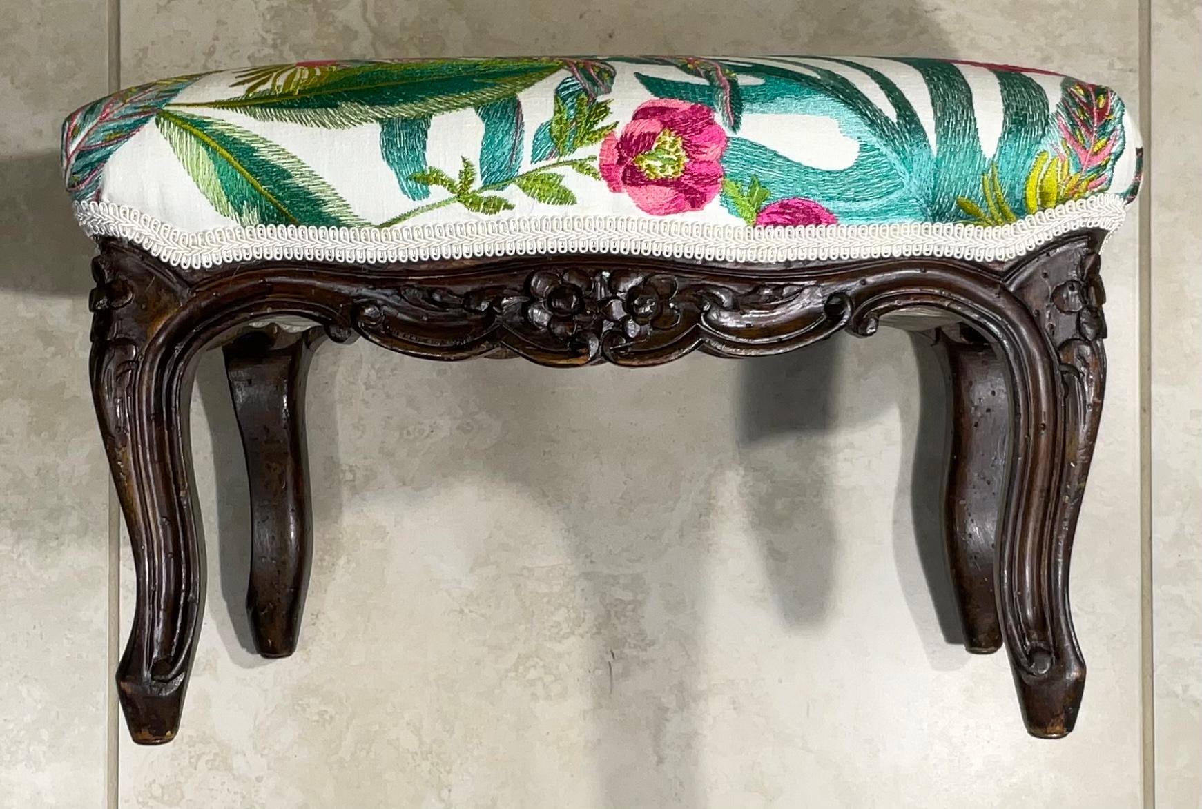Antique Hand Carved Foot Stool For Sale 2