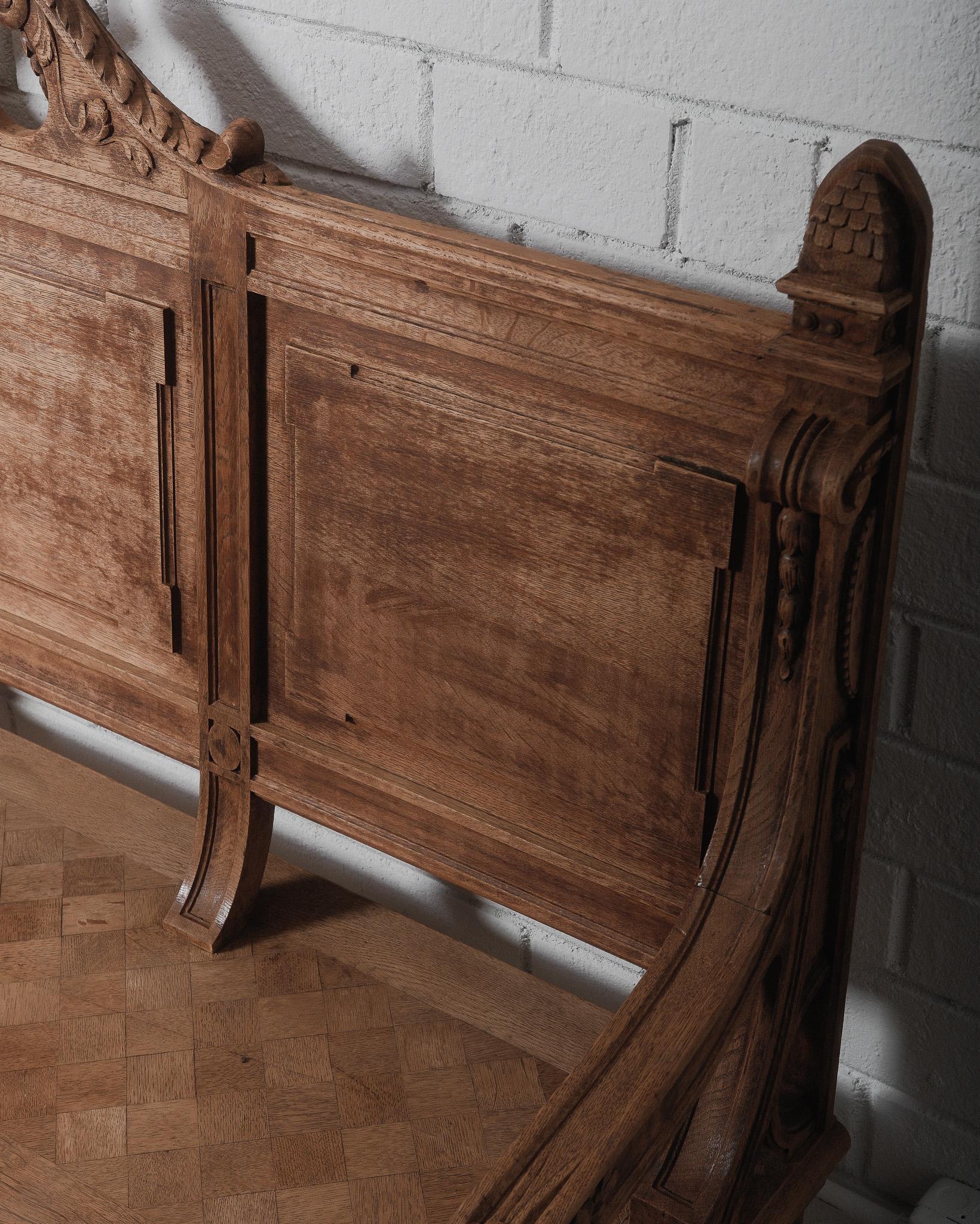 Renaissance Revival Antique Hand-Carved French Oak Bench with High Back For Sale