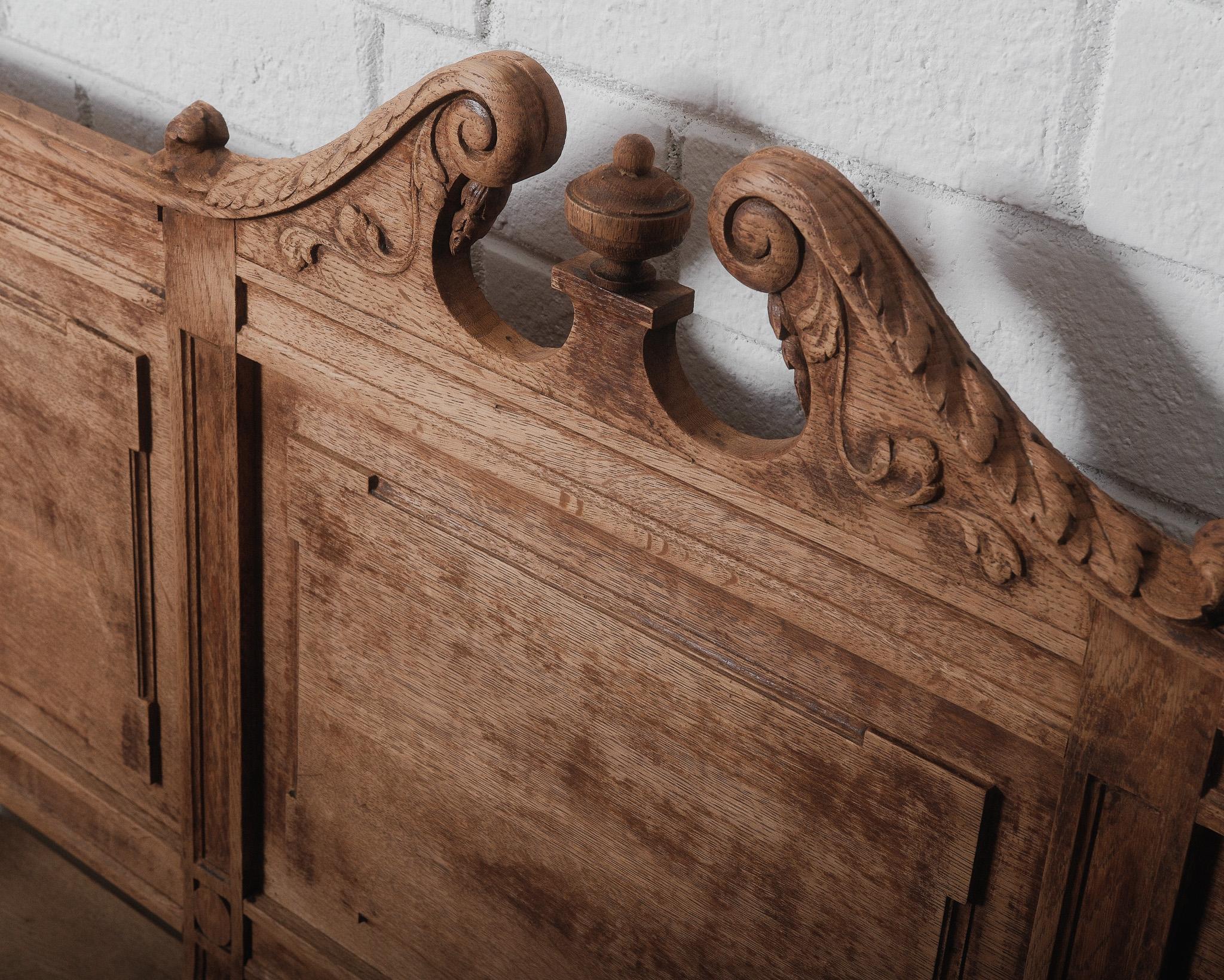 Antique Hand-Carved French Oak Bench with High Back For Sale 3