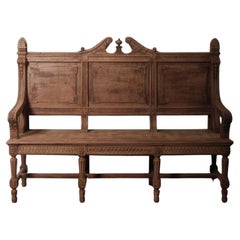Antique Hand-Carved French Oak Bench with High Back