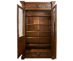 Antique Hand Carved French Oak Two Doors Bookcase