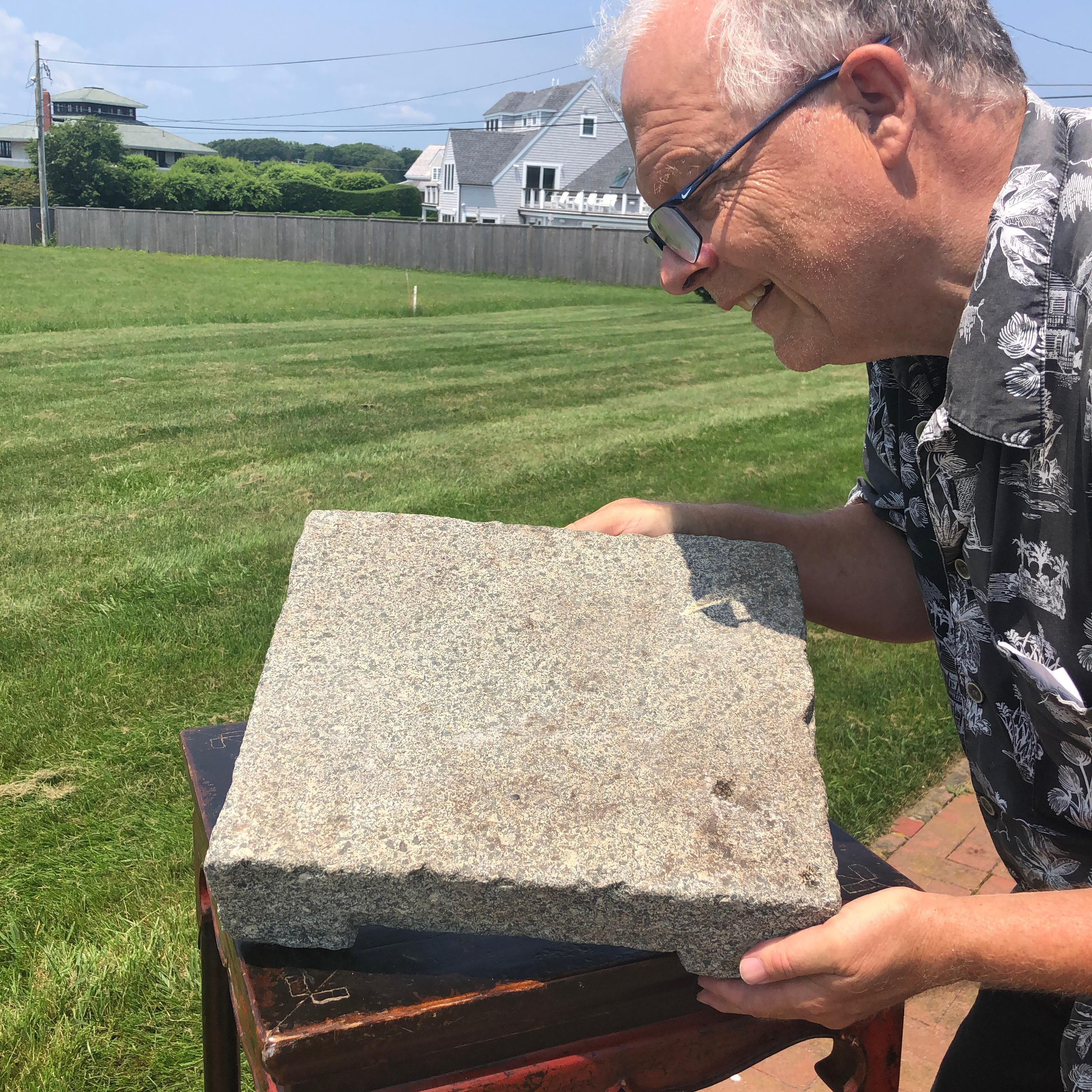 An ideal garden ornament, sturdy weather proof planter display base or a rock solid all weather stone base for a special sculpture.

From China, comes this large 14.5 inch rectangular hand-carved footed garden stone from the 19th century or