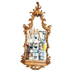 Antique Hand Carved & Gilded Grotto Style Italian Mirror with Shelf