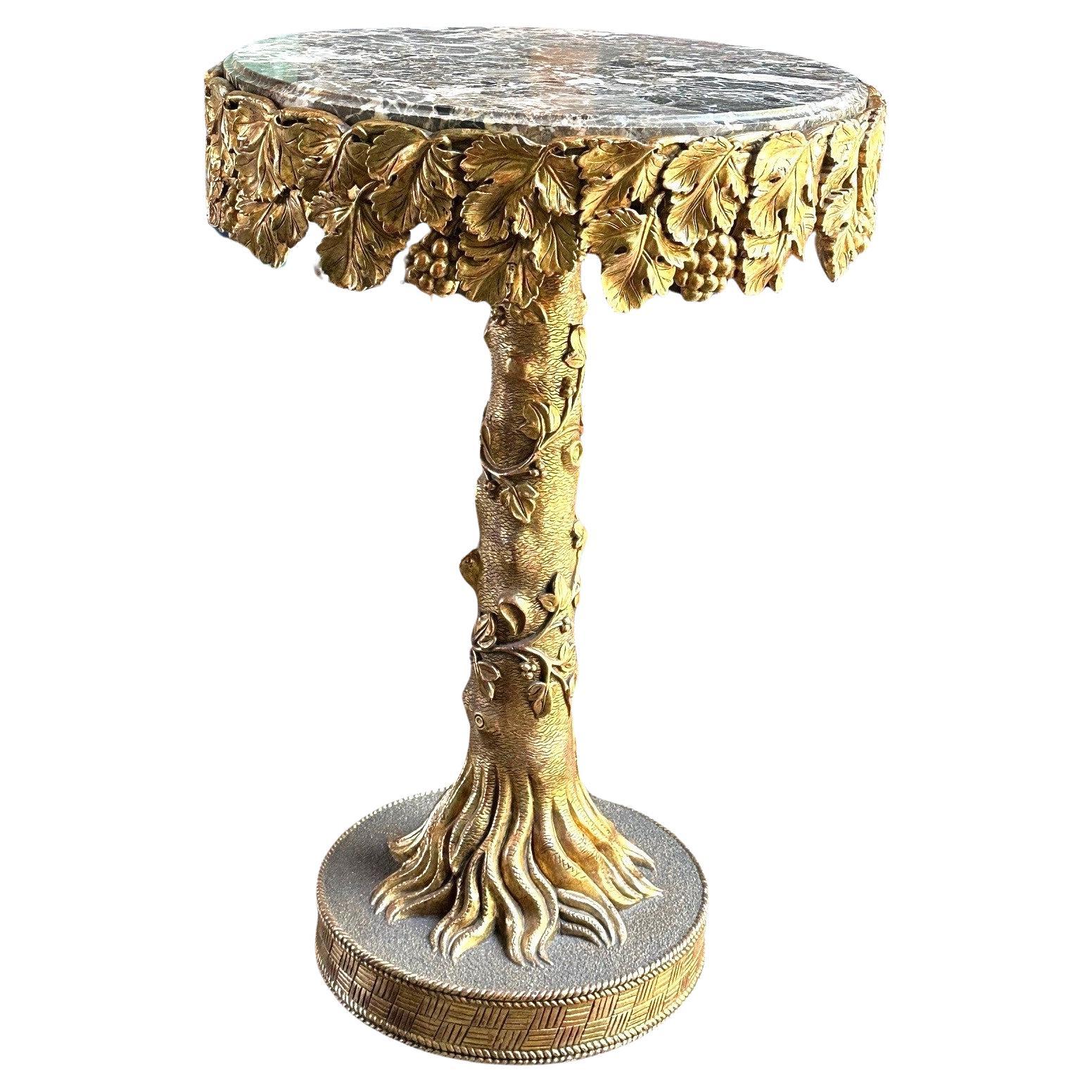 Antiquité - Table d'appoint en bois doré Gueridon et plateau rond en marbre sculpté à la main en vente 5