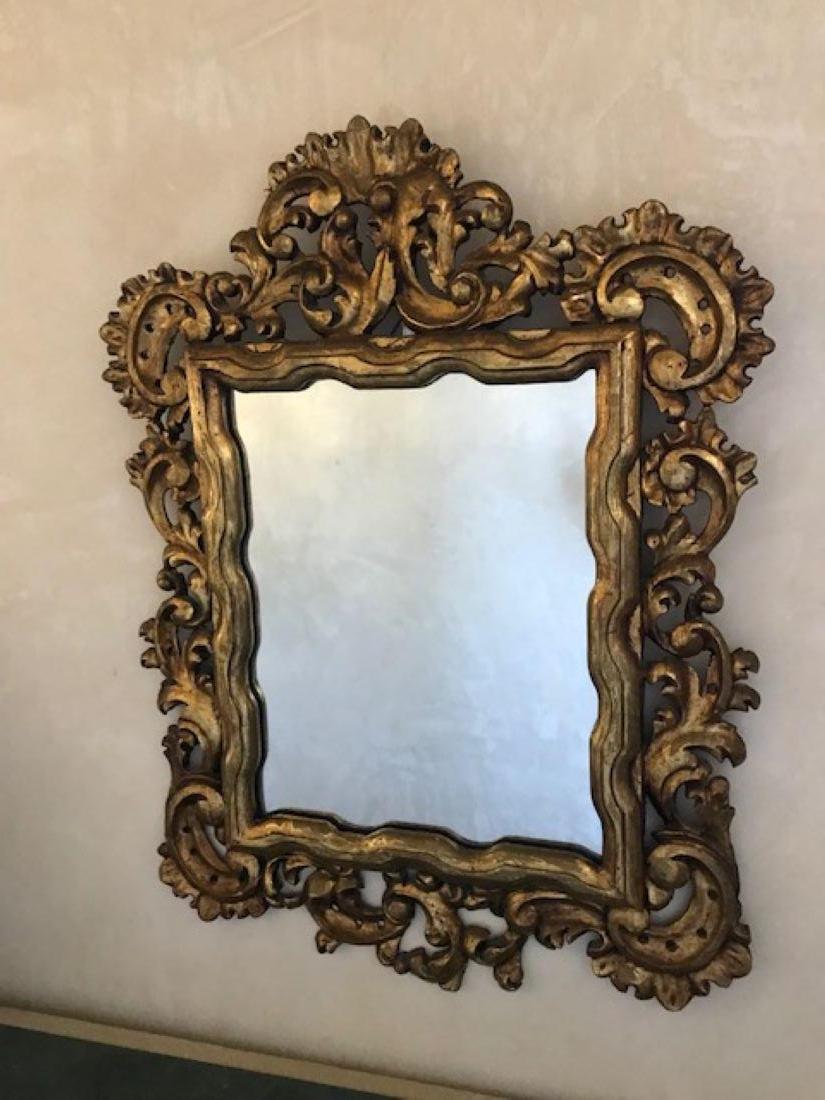 Antique Hand Carved Gilt Baroque Mirror Signed Gallo In Good Condition For Sale In Ross, CA