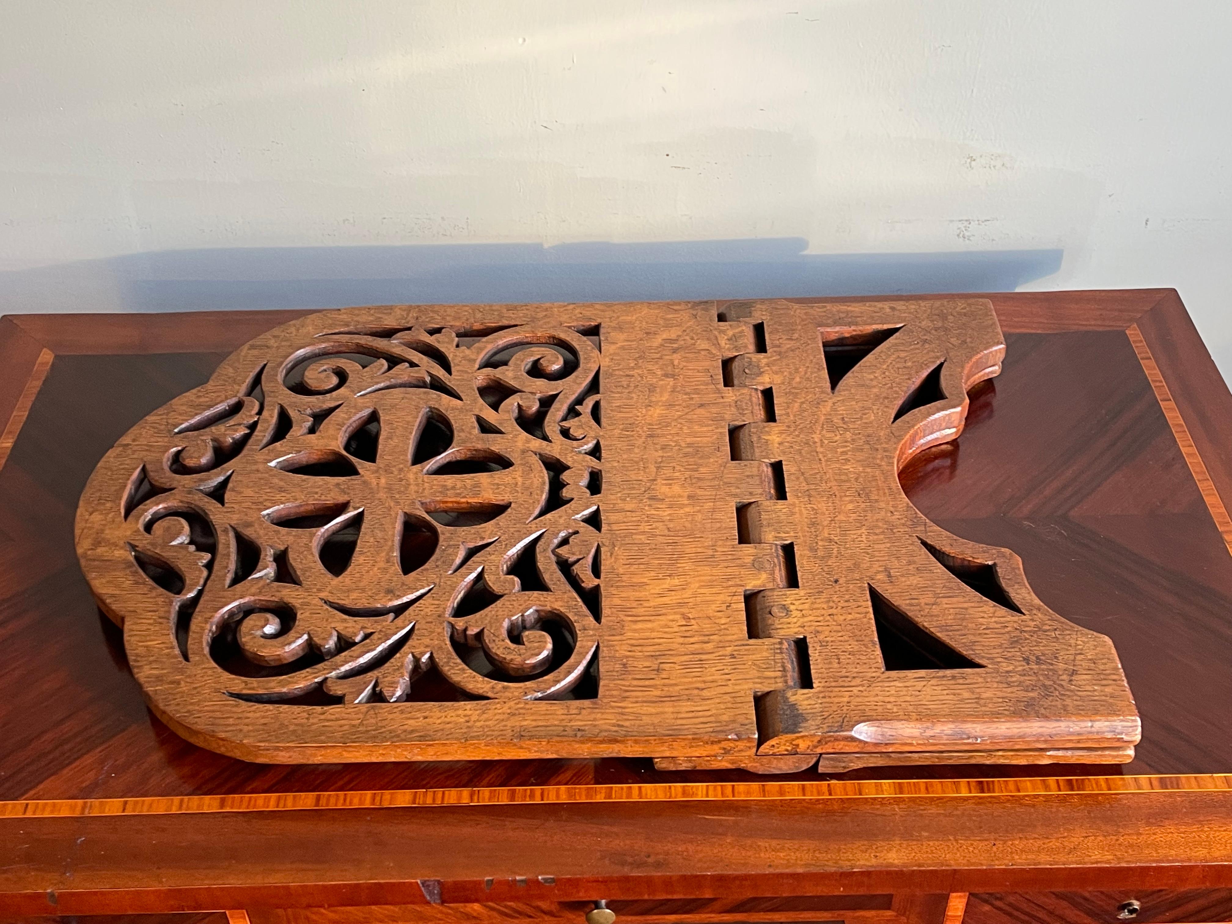 Antique Hand Carved & Gilt Oak Gothic Revival Bible Stand with Quatrefoil Symbol 5