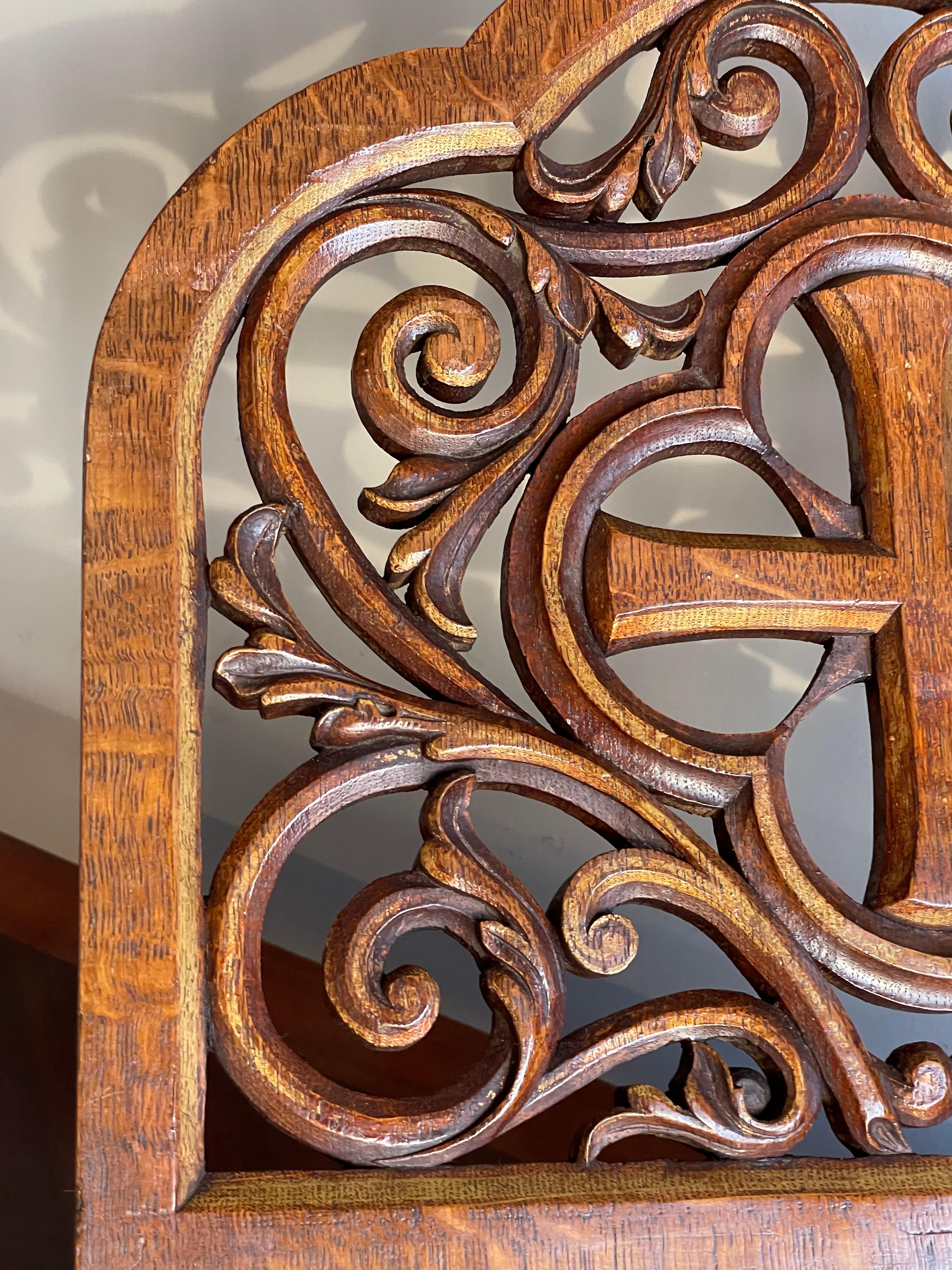Antique Hand Carved & Gilt Oak Gothic Revival Bible Stand with Quatrefoil Symbol 9